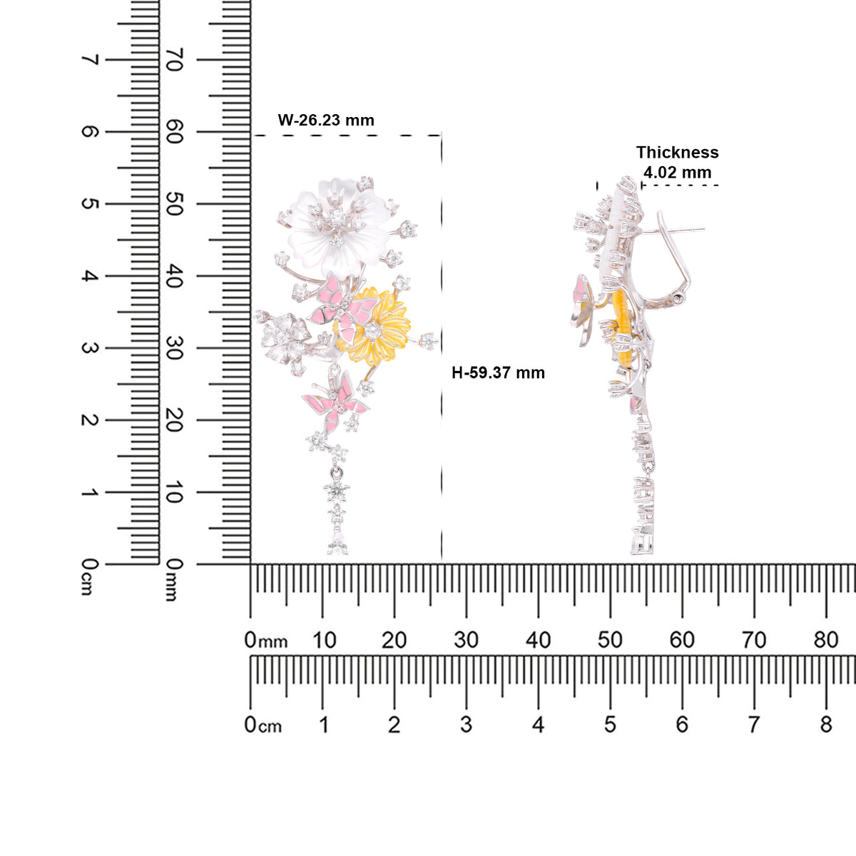 Butterfly & Floral Sterling Silver Drop Earrings with Crystal Accents | SKU: 0006709549