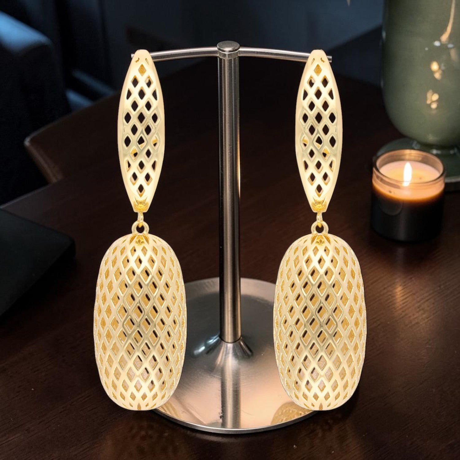 Geometric Openwork Gold Drop Earrings | SKU: 0006709556