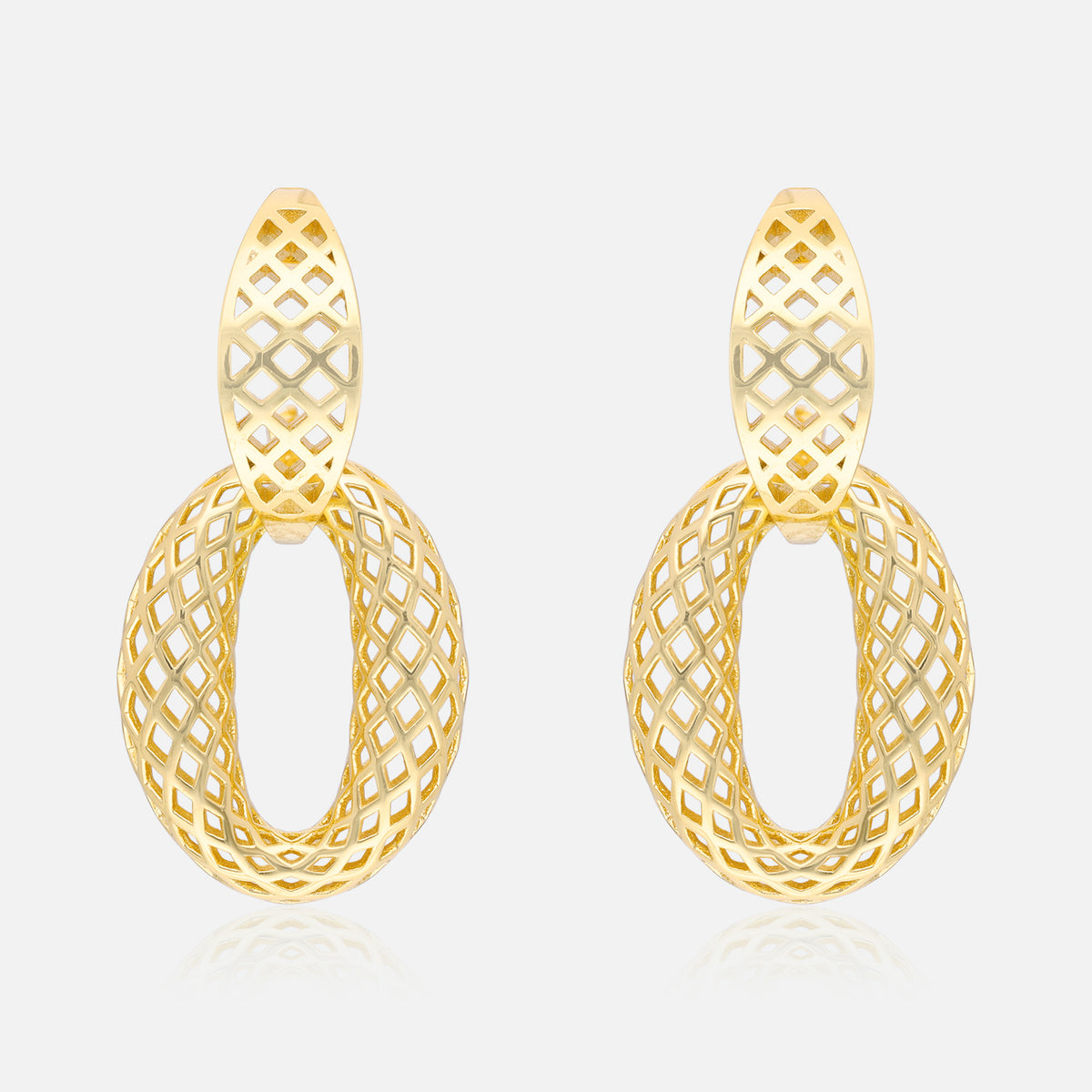 Geometric Openwork Oval Gold Drop Earrings | SKU: 0006709570