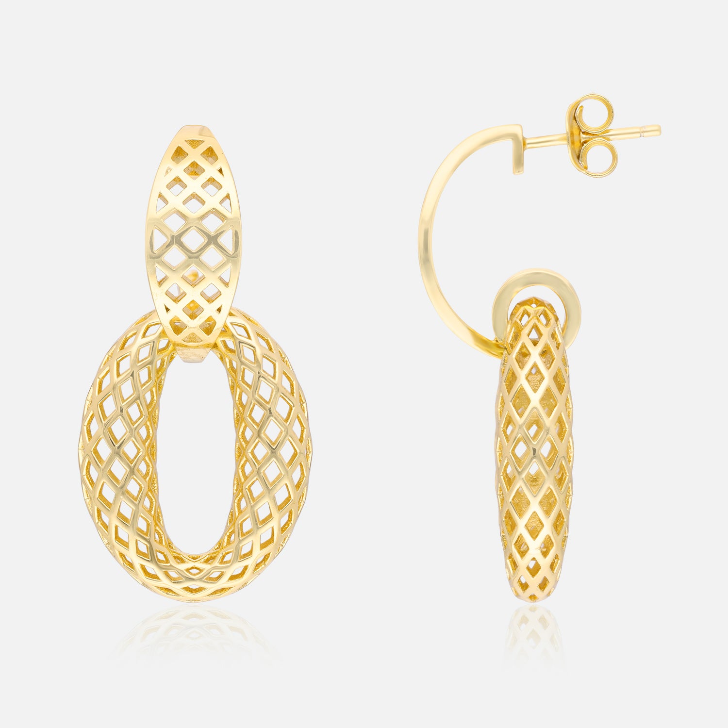 Geometric Openwork Oval Gold Drop Earrings | SKU: 0006709570