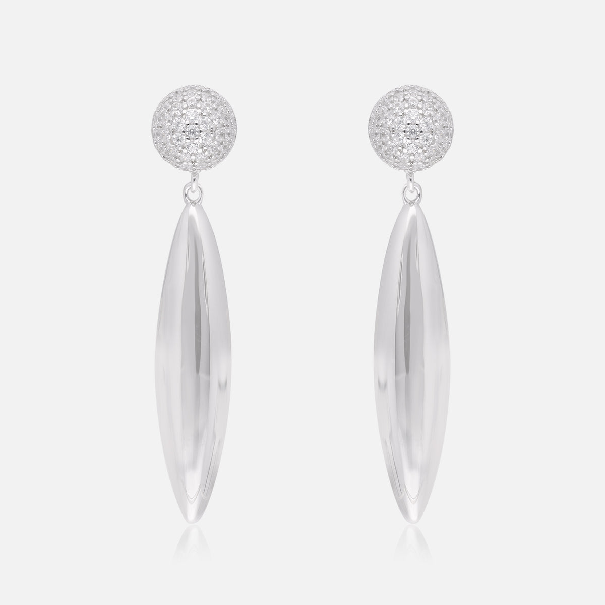 Contemporary Sterling Silver Drop Earrings with Crystal Pavé Studs | SKU: 0006709587