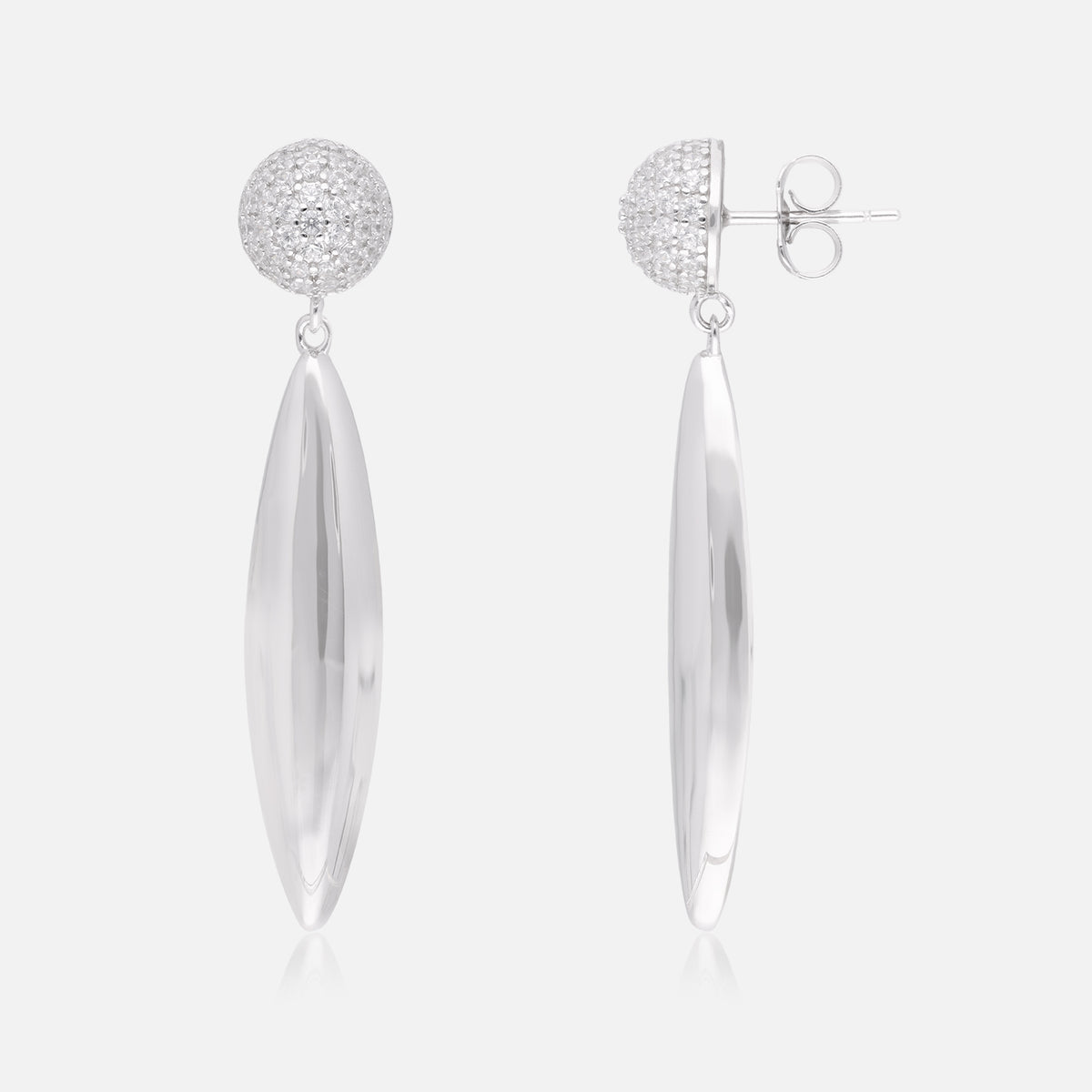 Contemporary Sterling Silver Drop Earrings with Crystal Pavé Studs | SKU: 0006709587