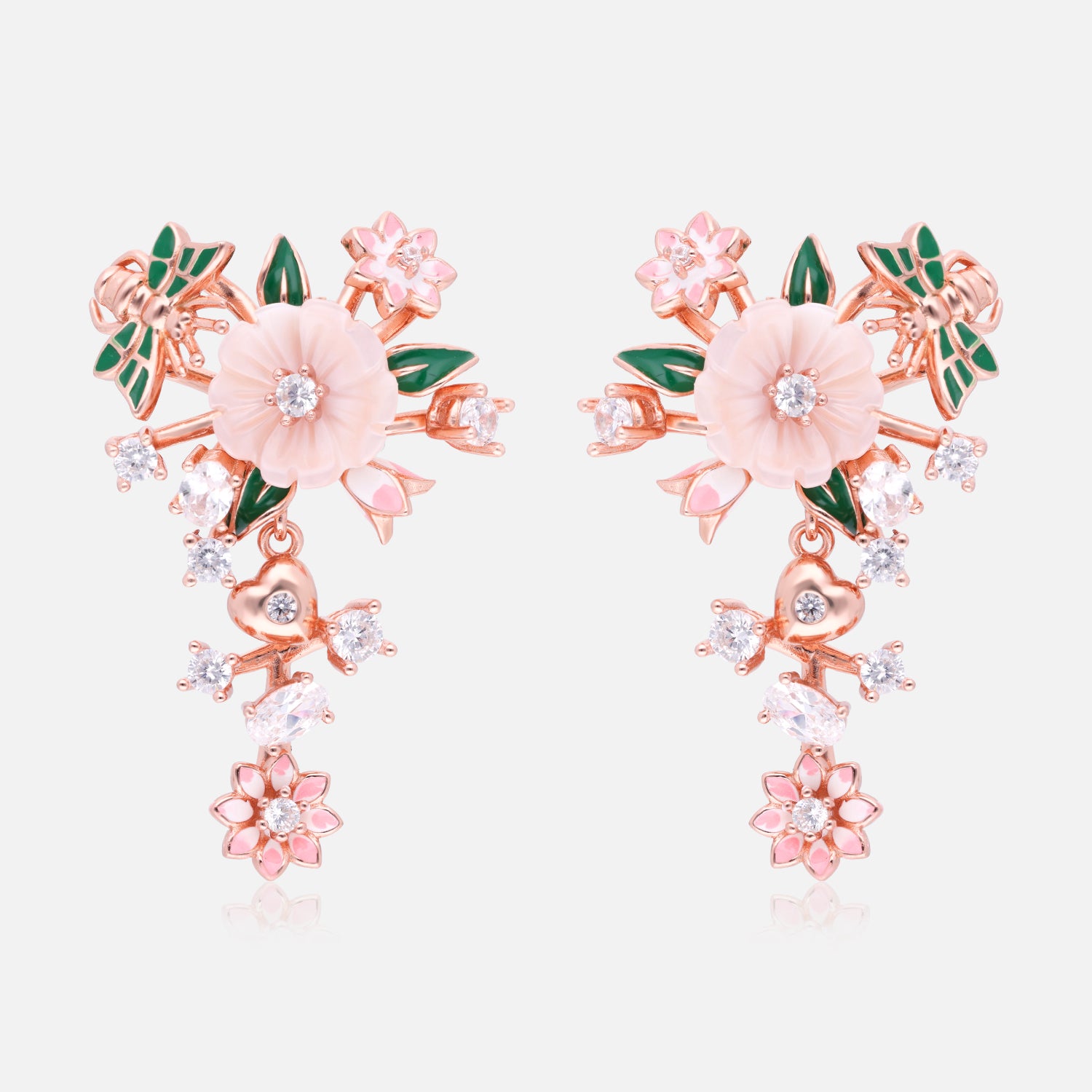 Floral Butterfly Sterling Silver Drop Earrings with Crystal Accents | SKU: 0006709594