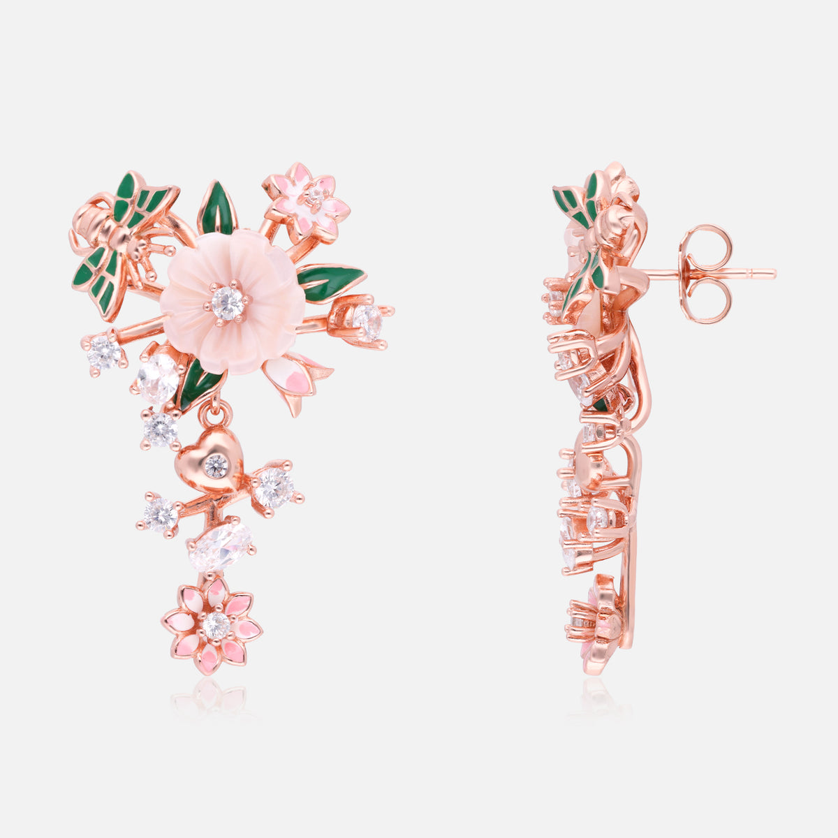 Floral Butterfly Sterling Silver Drop Earrings with Crystal Accents | SKU: 0006709594