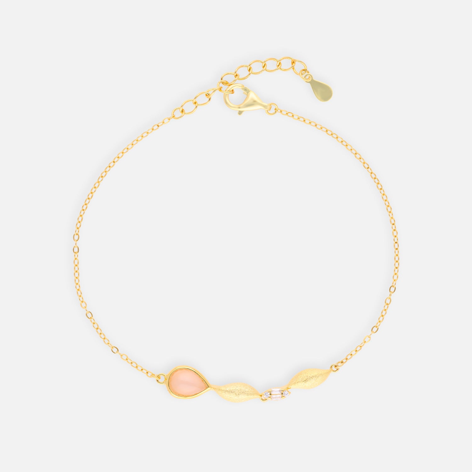 Gold Leaf & Teardrop Charm Bracelet with Crystal Accents | SKU: 0006714468