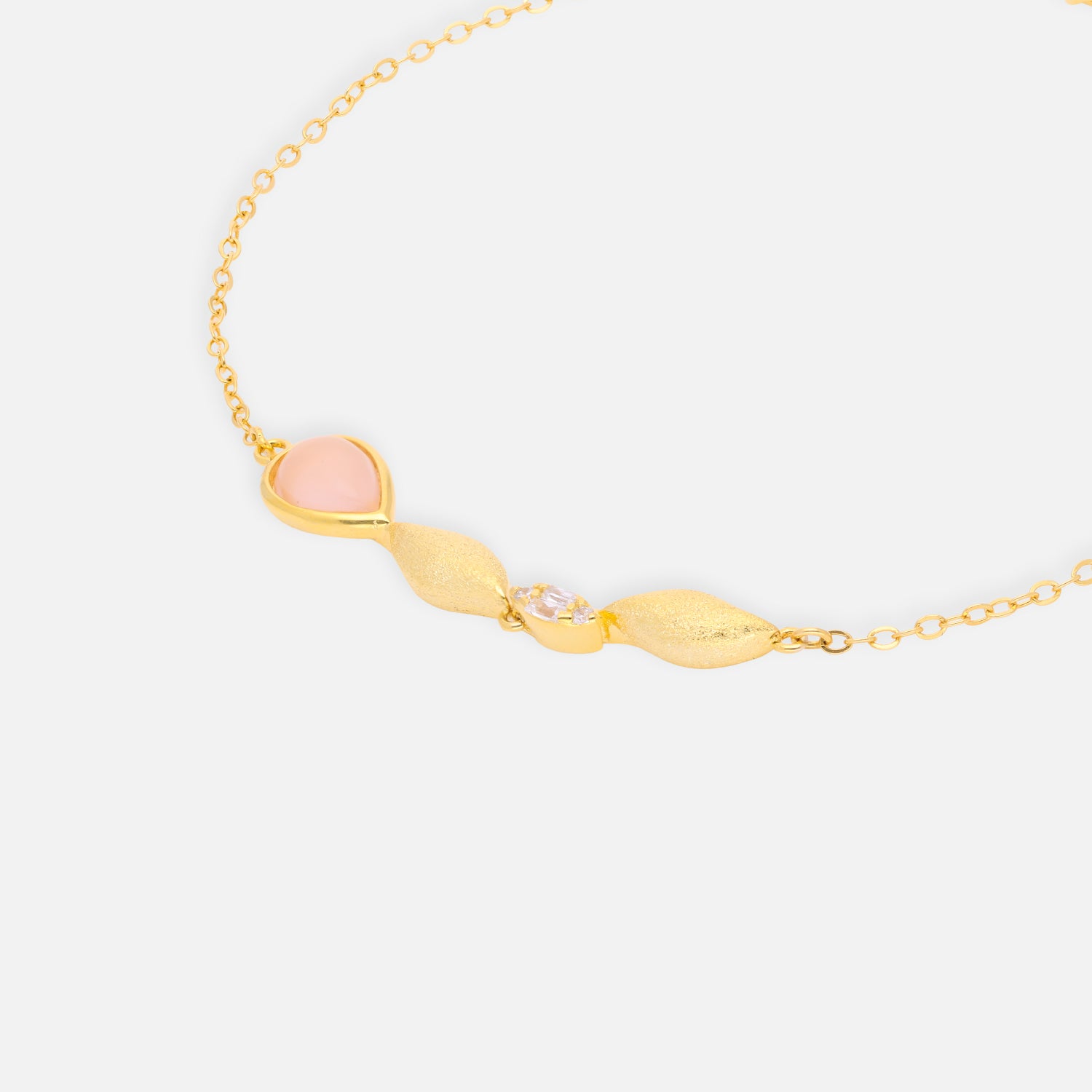Gold Leaf & Teardrop Charm Bracelet with Crystal Accents | SKU: 0006714468