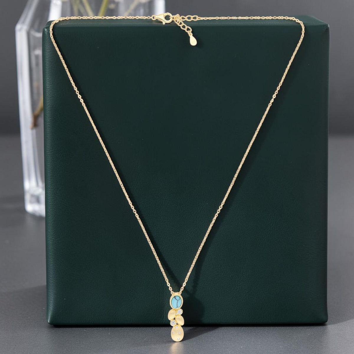 Turquoise Drop Gold Pendant Necklace with Crystal Accents | SKU: 0006714482