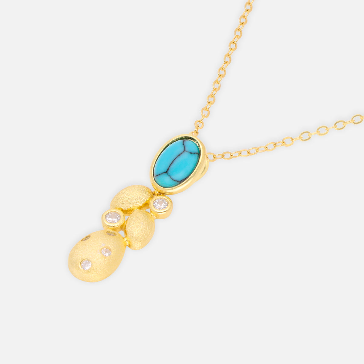 Turquoise Drop Gold Pendant Necklace with Crystal Accents | SKU: 0006714482