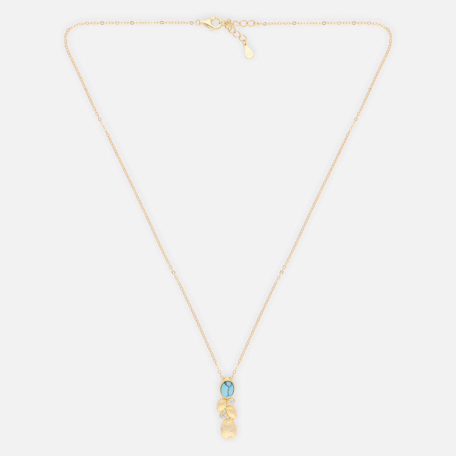 Turquoise Drop Gold Pendant Necklace with Crystal Accents | SKU: 0006714482