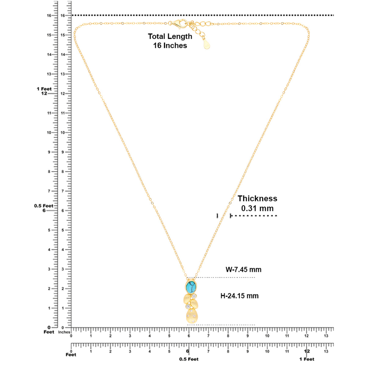 Turquoise Drop Gold Pendant Necklace with Crystal Accents | SKU: 0006714482