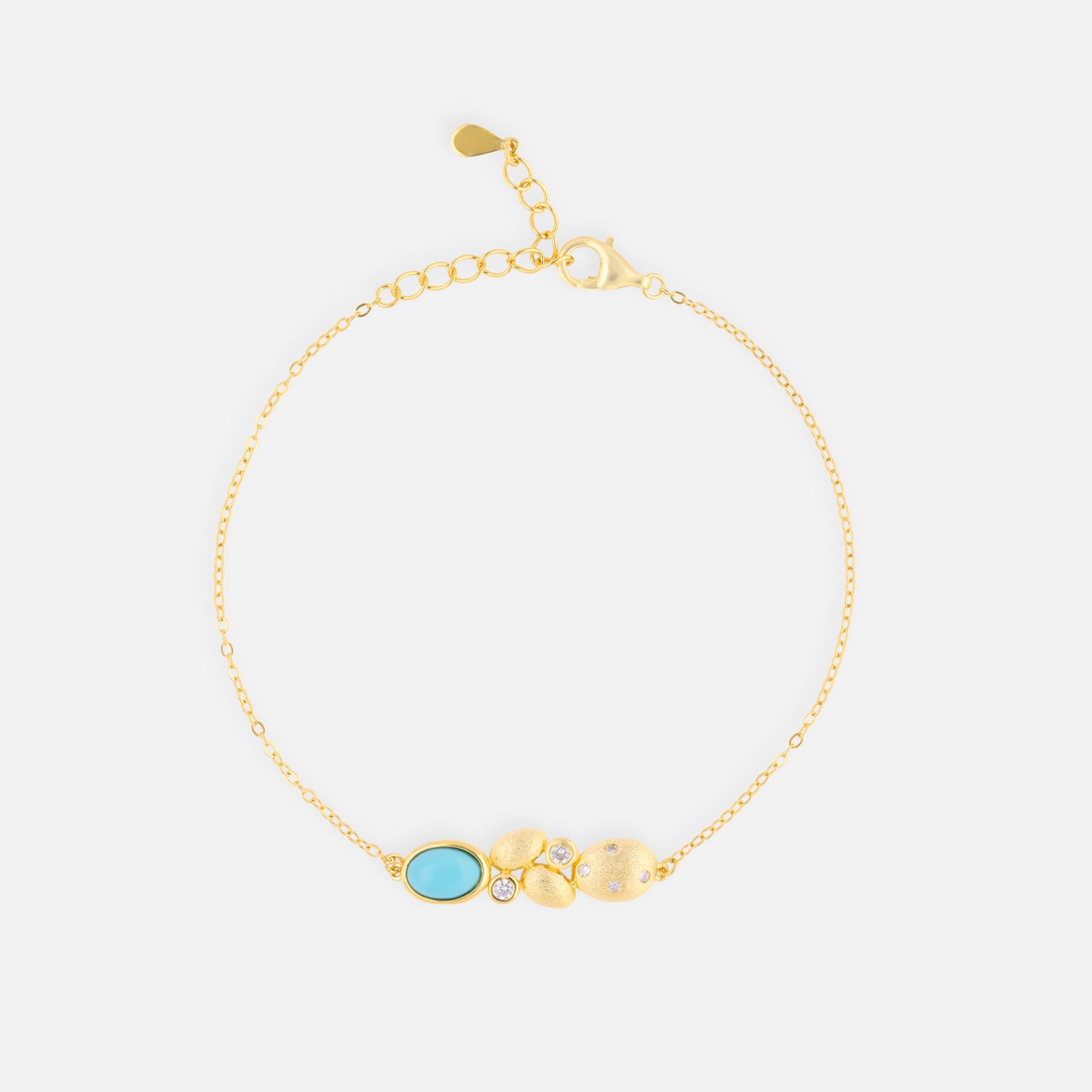 Turquoise & Crystal Accent Gold Bracelet with Textured Leaf Motifs | SKU: 0006714505