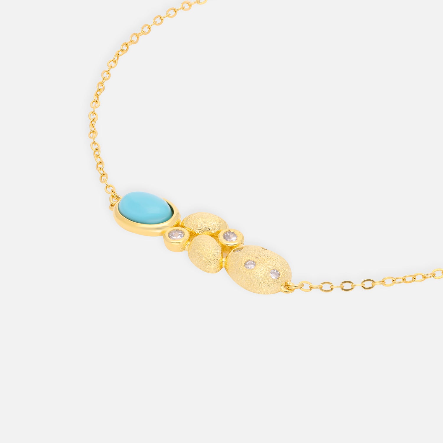 Turquoise & Crystal Accent Gold Bracelet with Textured Leaf Motifs | SKU: 0006714505