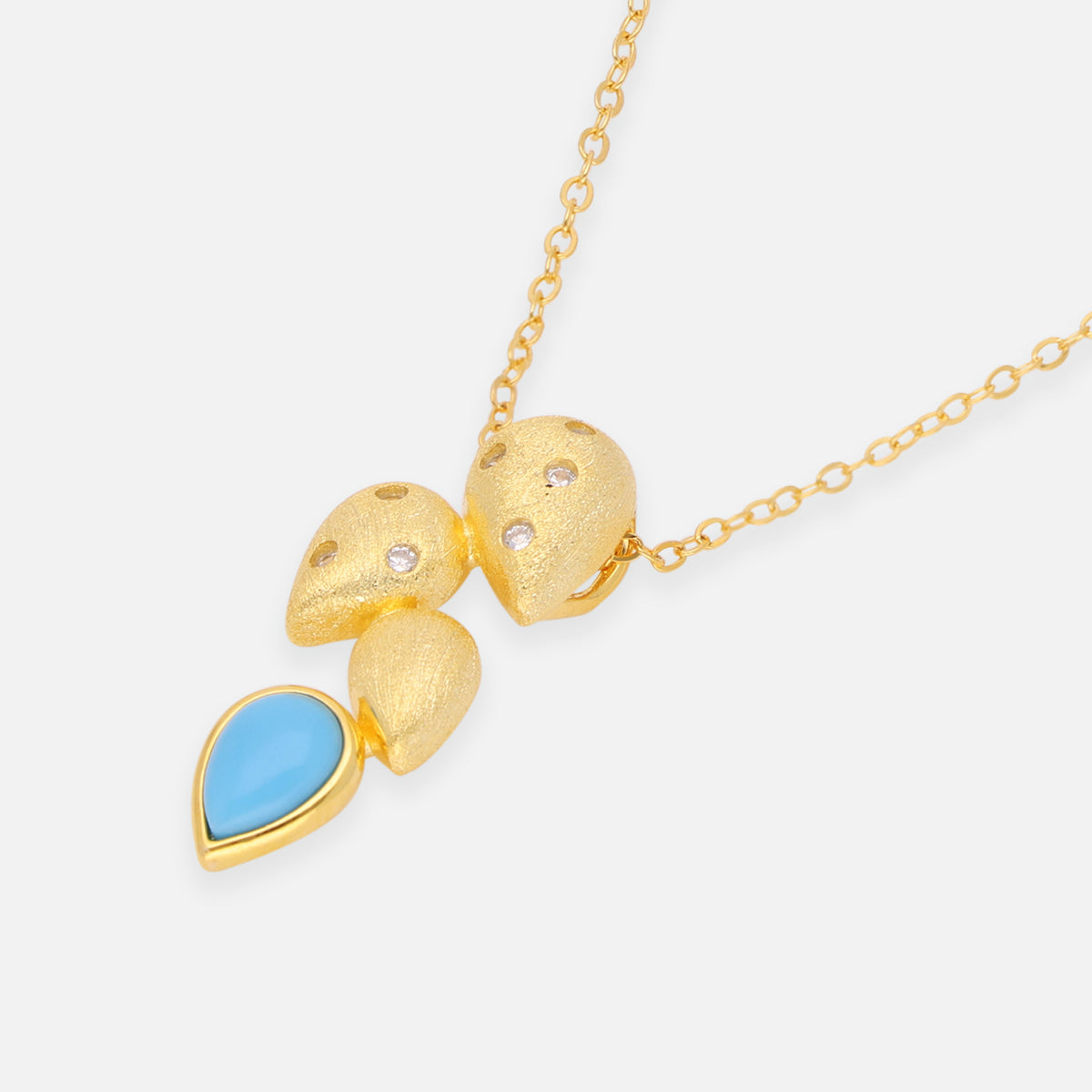 Turquoise Drop Gold-Plated Pendant Necklace with Leaf Motif | SKU: 0006714529