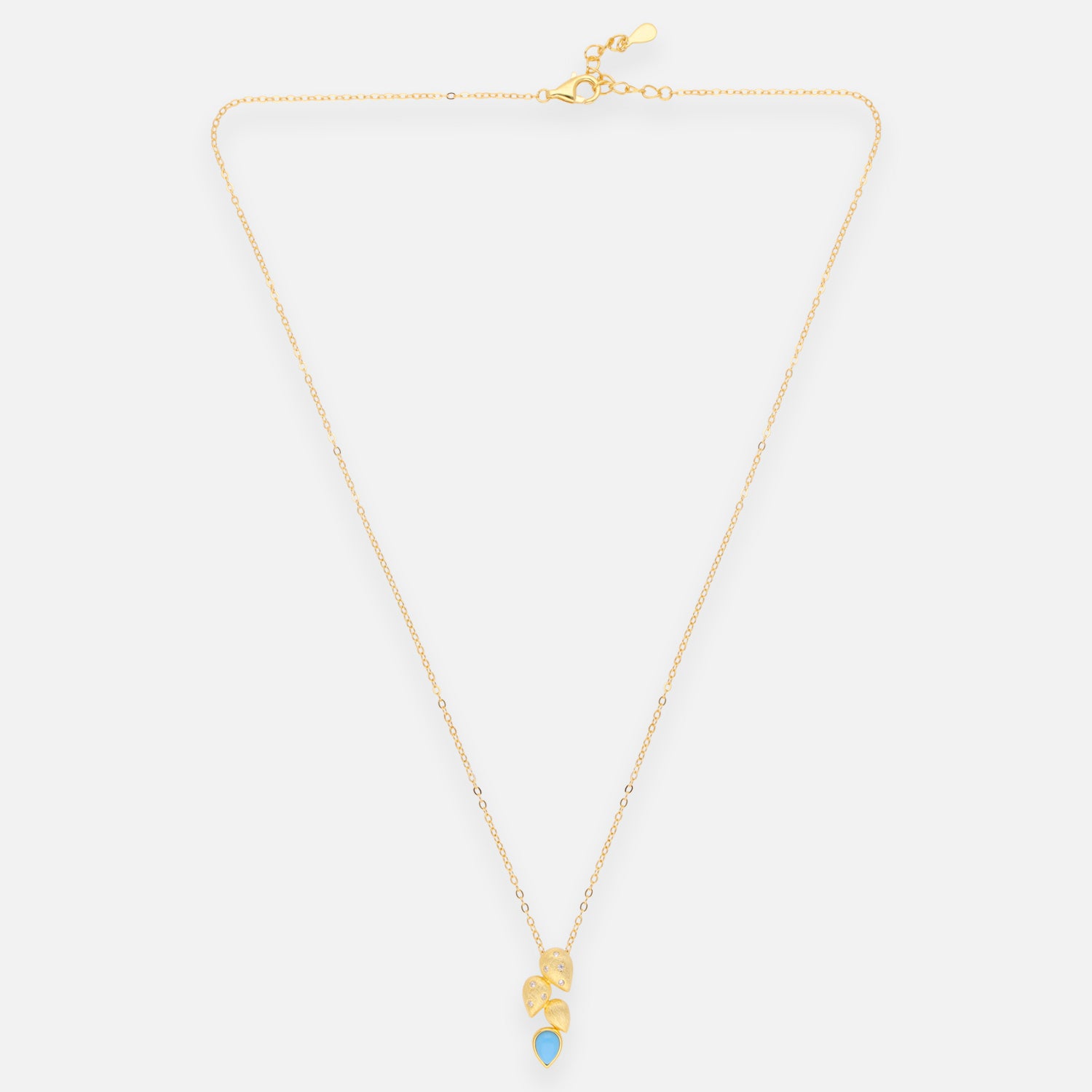 Turquoise Drop Gold-Plated Pendant Necklace with Leaf Motif | SKU: 0006714529