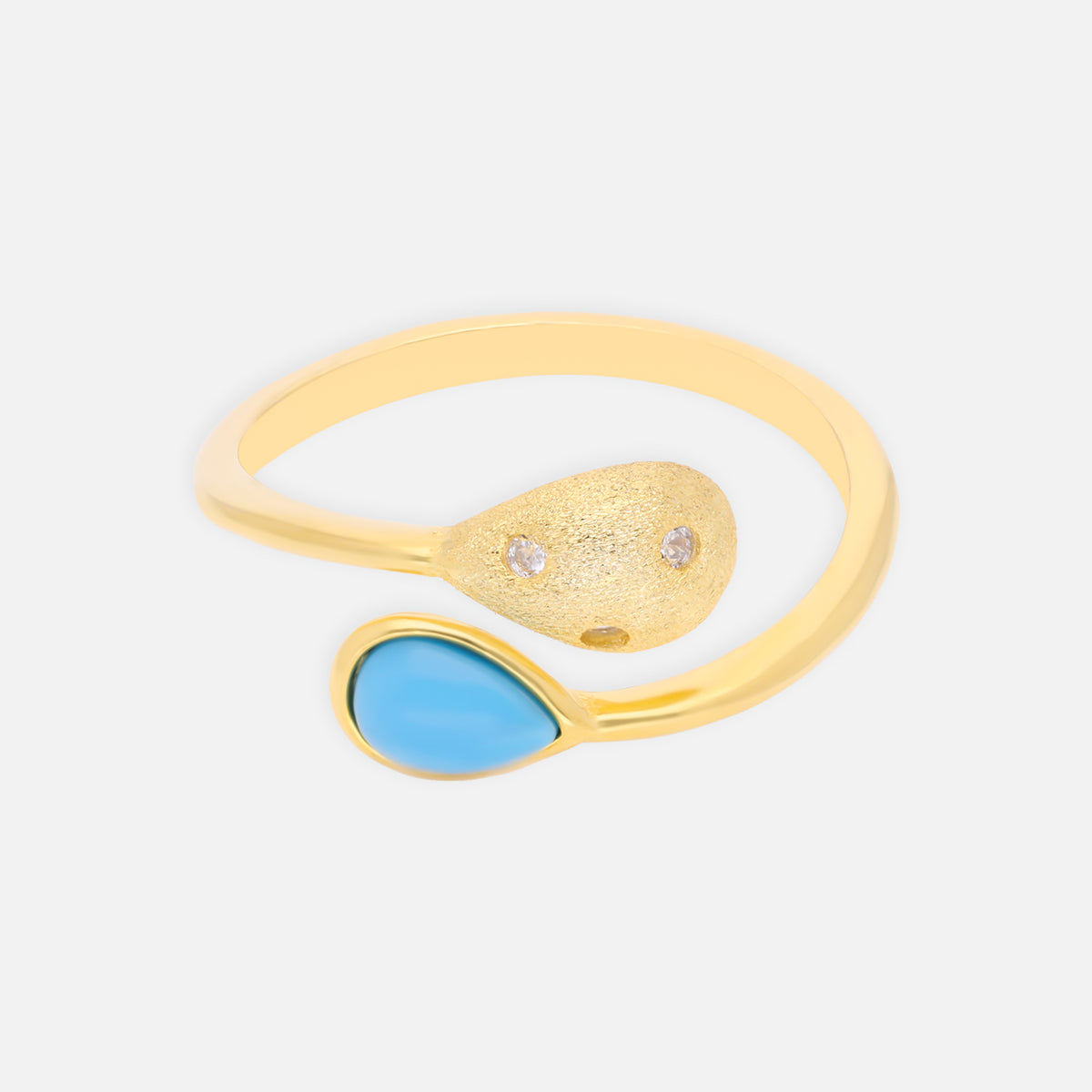 Turquoise Teardrop Open Wrap Gold-Plated Ring with Crystal Accents | SKU: 0006714536