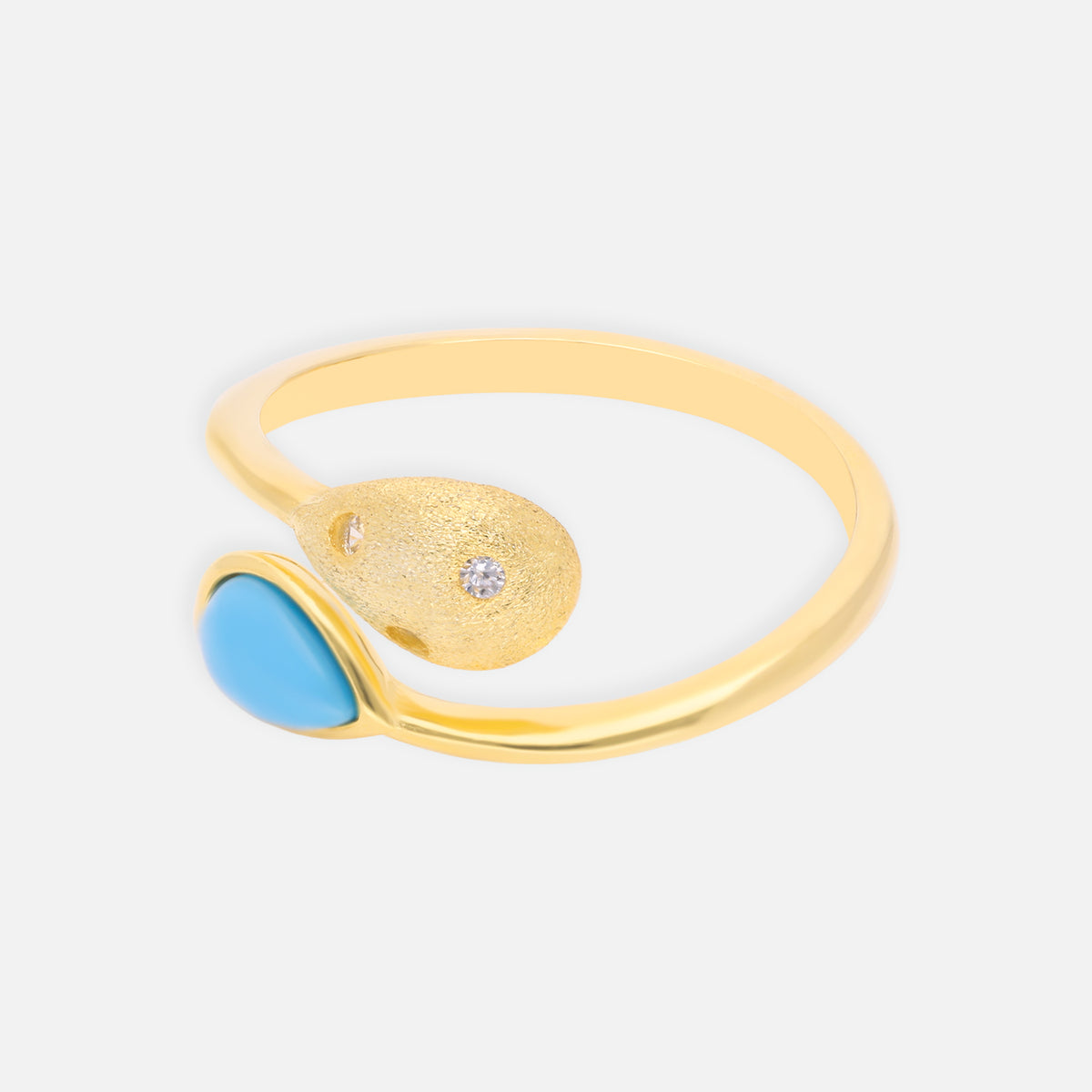 Turquoise Teardrop Open Wrap Gold-Plated Ring with Crystal Accents | SKU: 0006714536