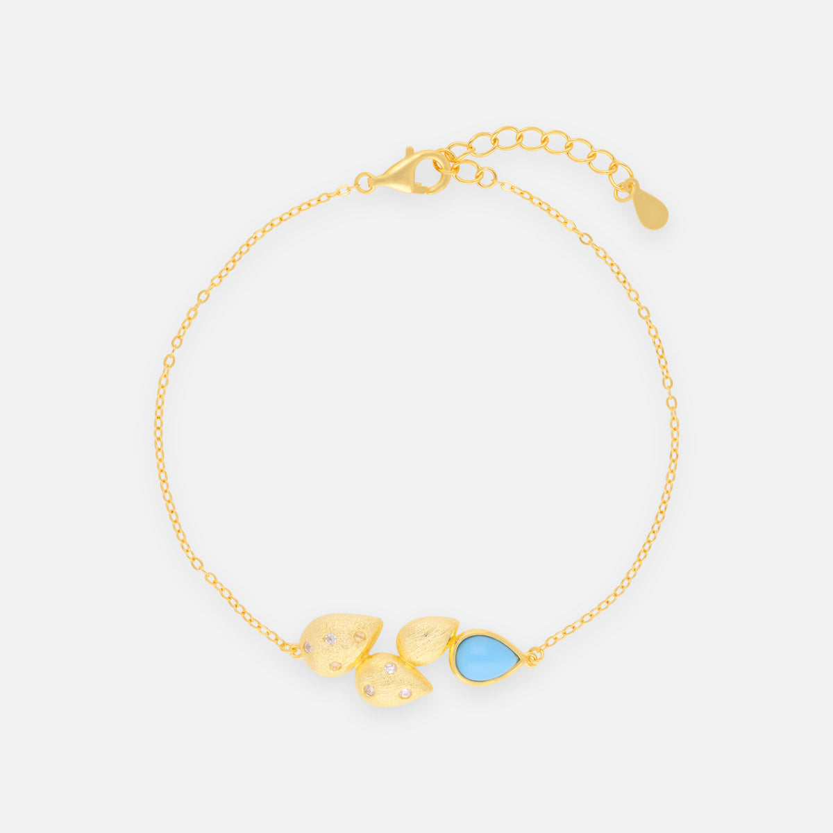Turquoise Stone Gold-Plated Chain Bracelet with Crystal Accents | SKU: 0006714543