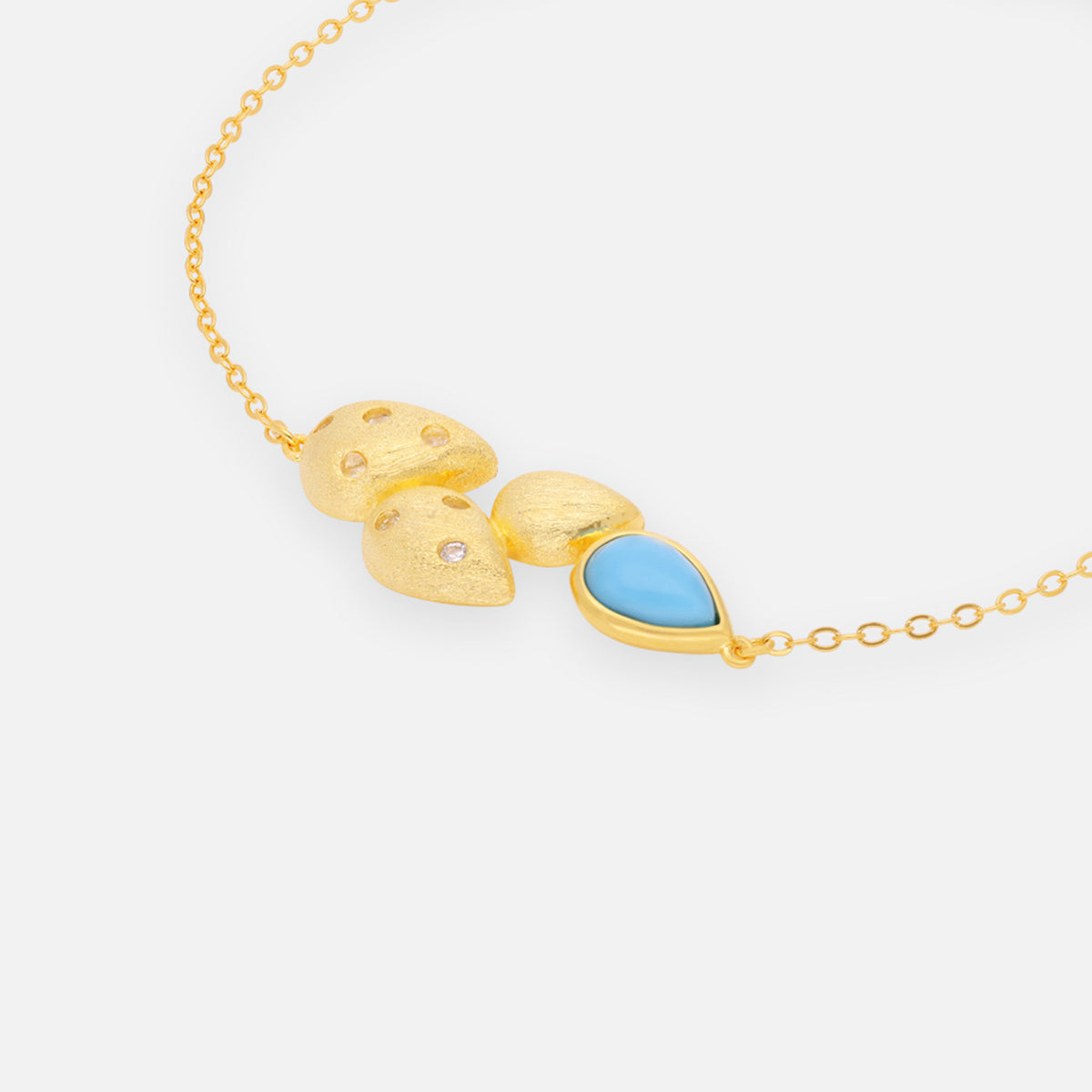 Turquoise Stone Gold-Plated Chain Bracelet with Crystal Accents | SKU: 0006714543