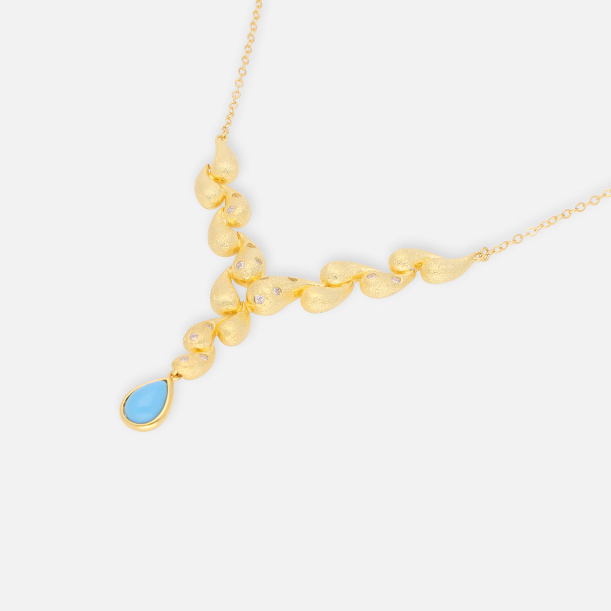 Turquoise Teardrop Gold-Plated Pendant Necklace with Crystal Accents | SKU: 0006714567