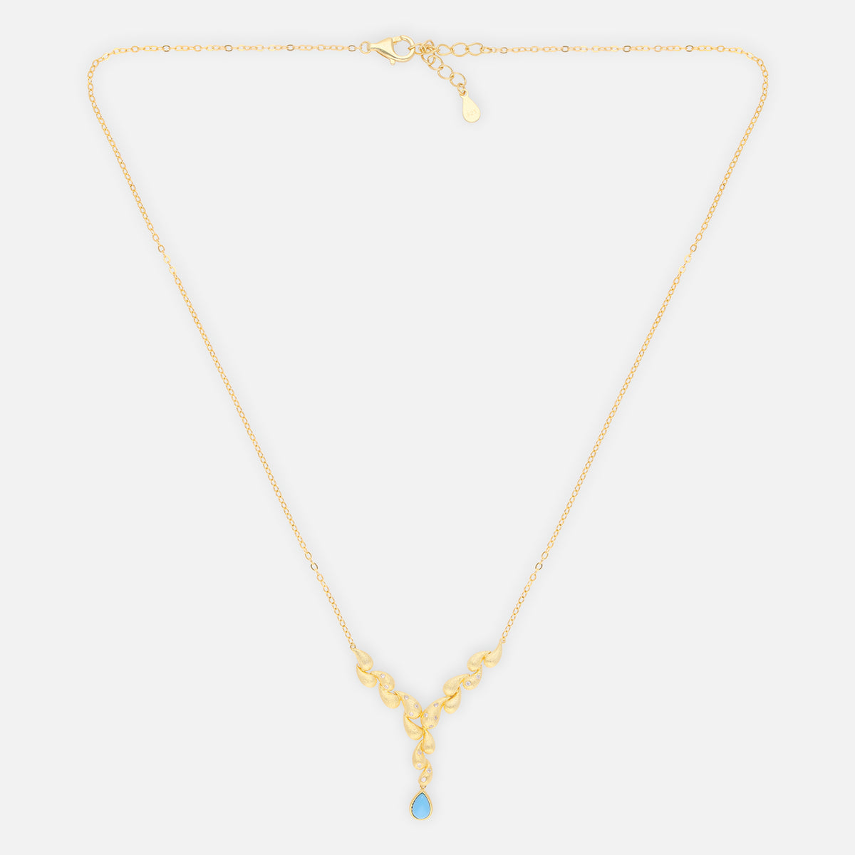 Turquoise Teardrop Gold-Plated Pendant Necklace with Crystal Accents | SKU: 0006714567