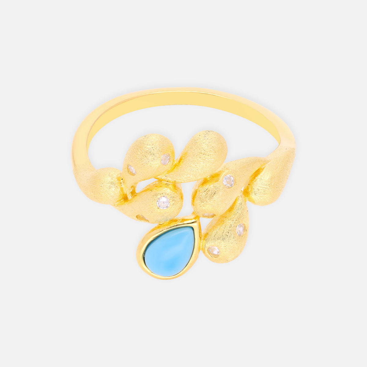 Sterling Silver Floral Statement Ring with Sky Blue Teardrop Stone | SKU: 0006714574