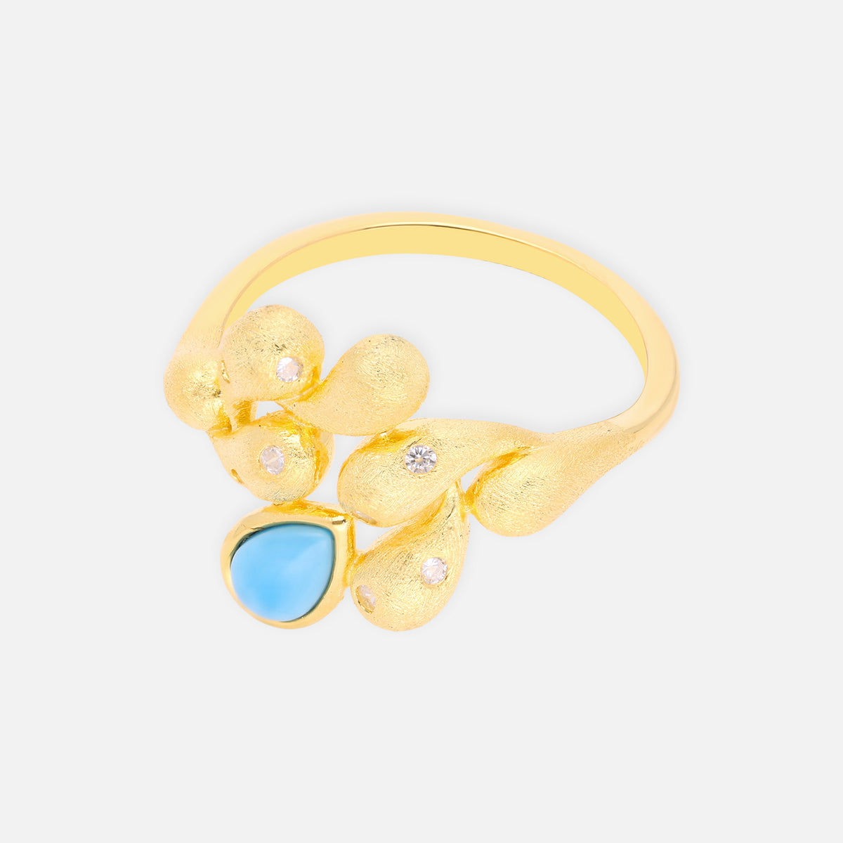 Sterling Silver Floral Statement Ring with Sky Blue Teardrop Stone | SKU: 0006714574