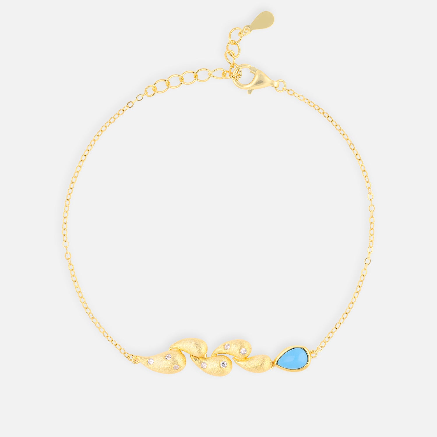 Sterling Silver Floral Charm Bracelet with Sky Blue Teardrop Stone | SKU: 0006714581