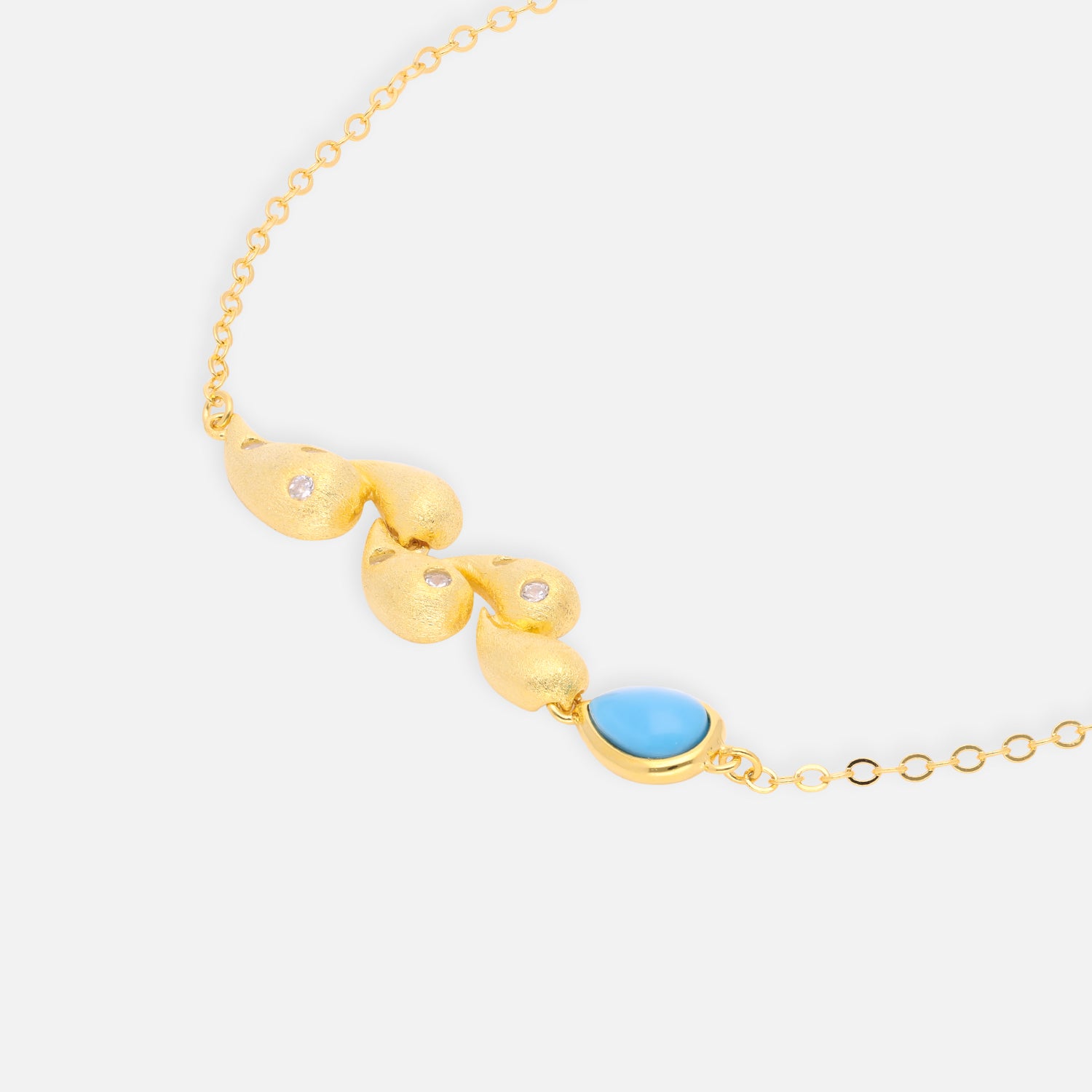 Sterling Silver Floral Charm Bracelet with Sky Blue Teardrop Stone | SKU: 0006714581