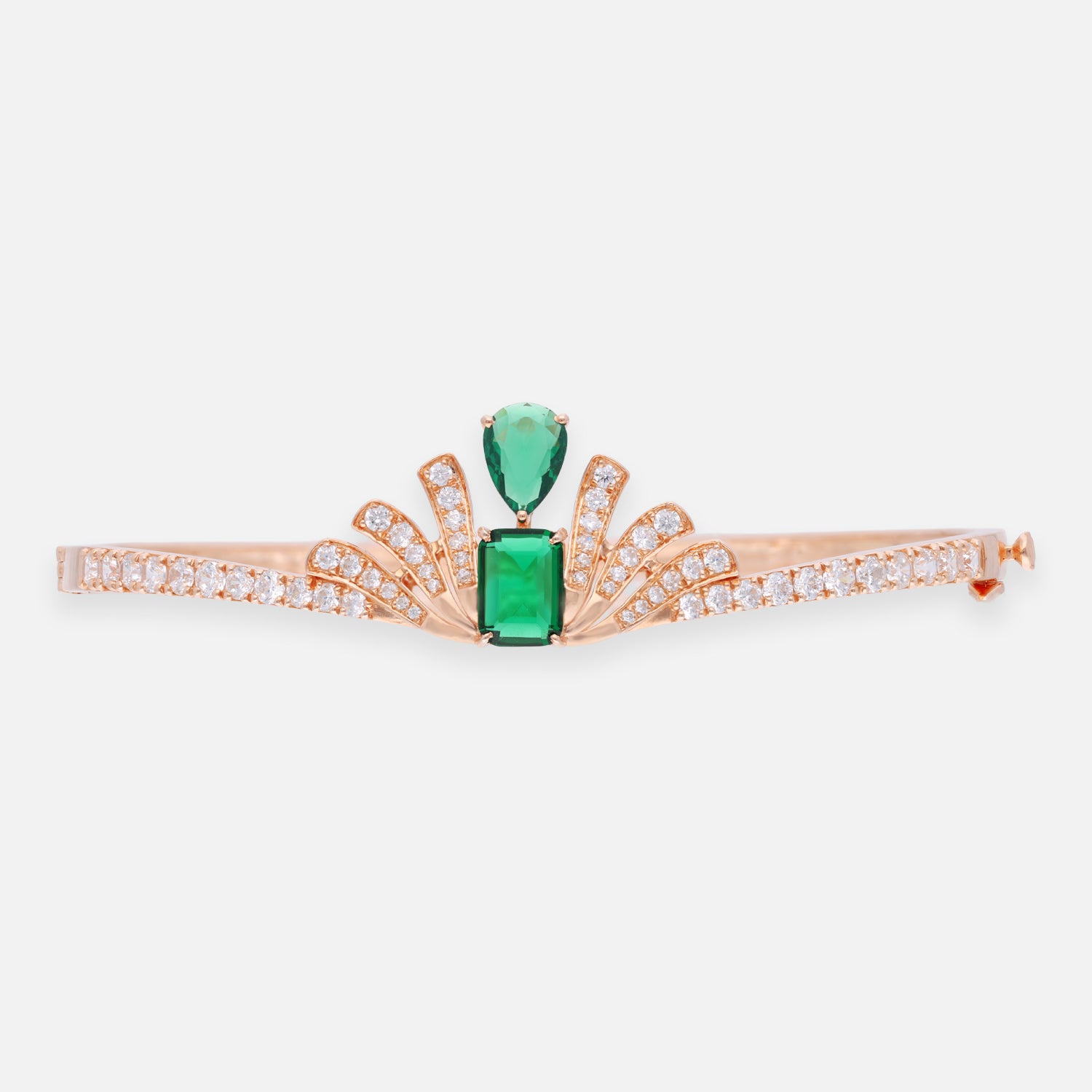 Emerald Green Fan Design Sterling Silver Open Bracelet | SKU: 0022689412