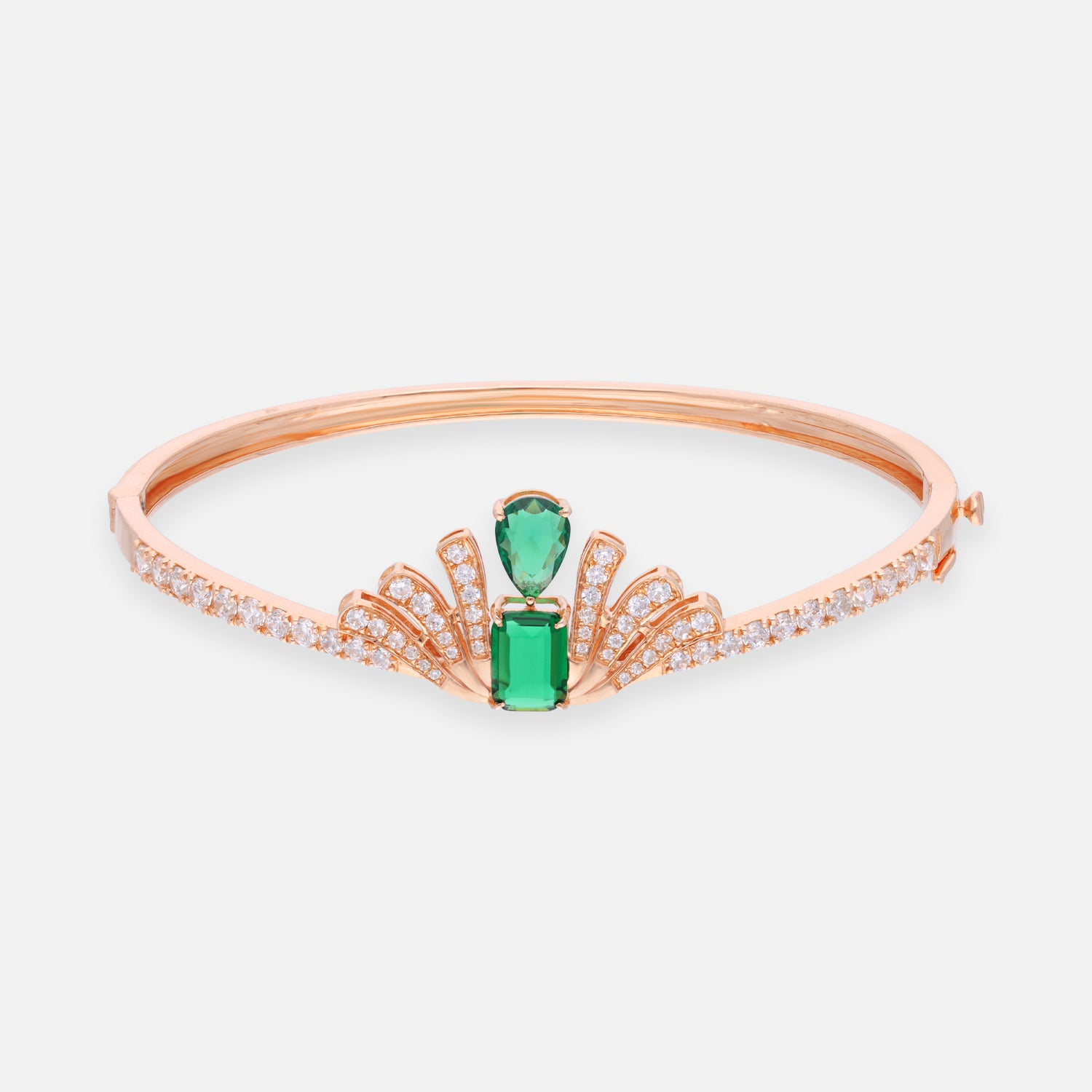 Emerald Green Fan Design Sterling Silver Open Bracelet | SKU: 0022689412