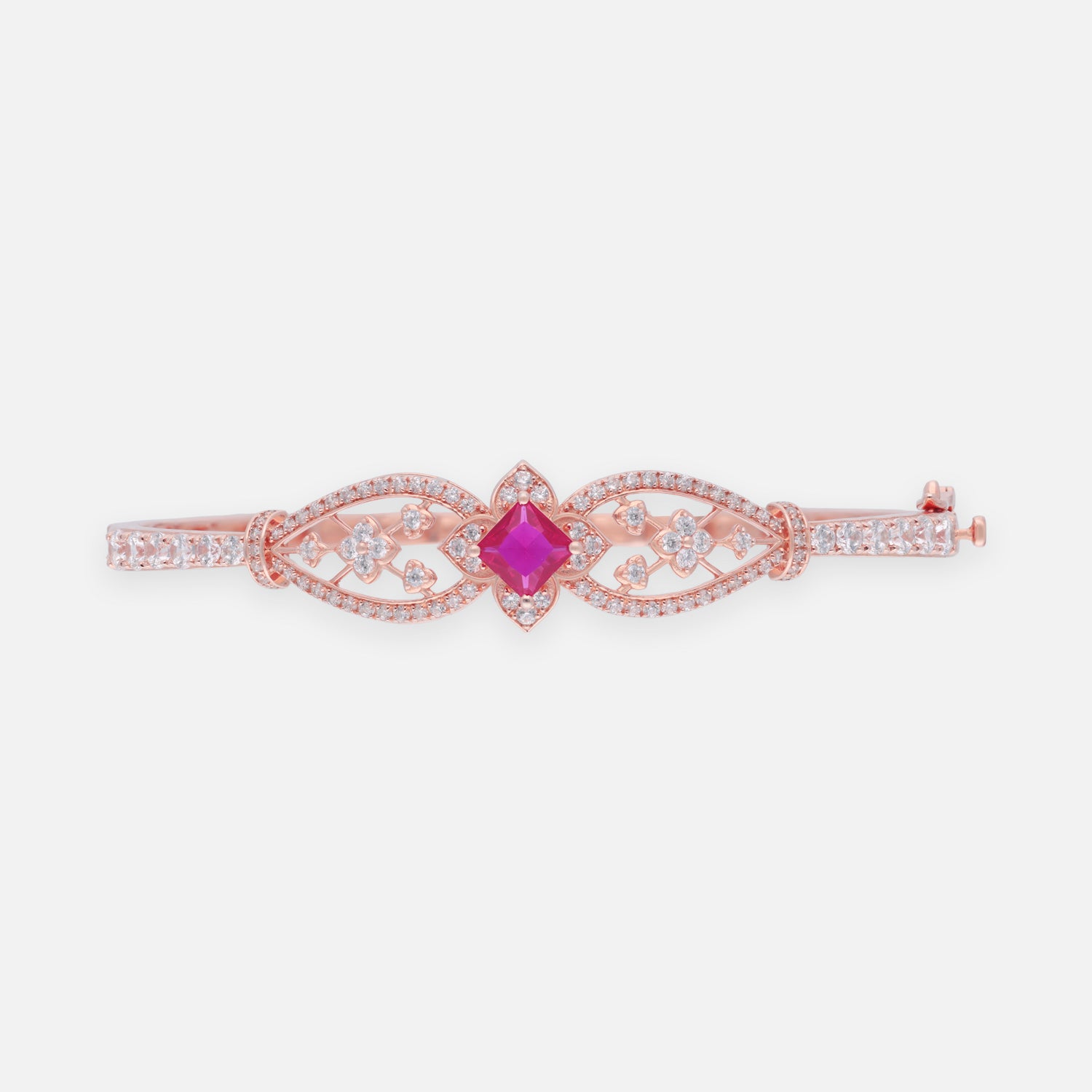 Ruby Pink Marquise Stone Floral Filigree Sterling Silver Bracelet | SKU: 0022689429