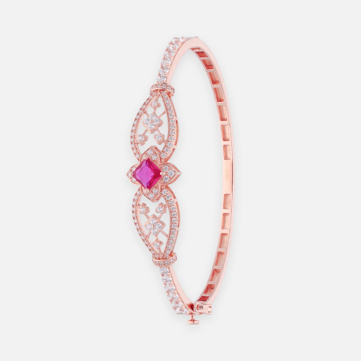 Ruby Pink Marquise Stone Floral Filigree Sterling Silver Bracelet | SKU: 0022689429