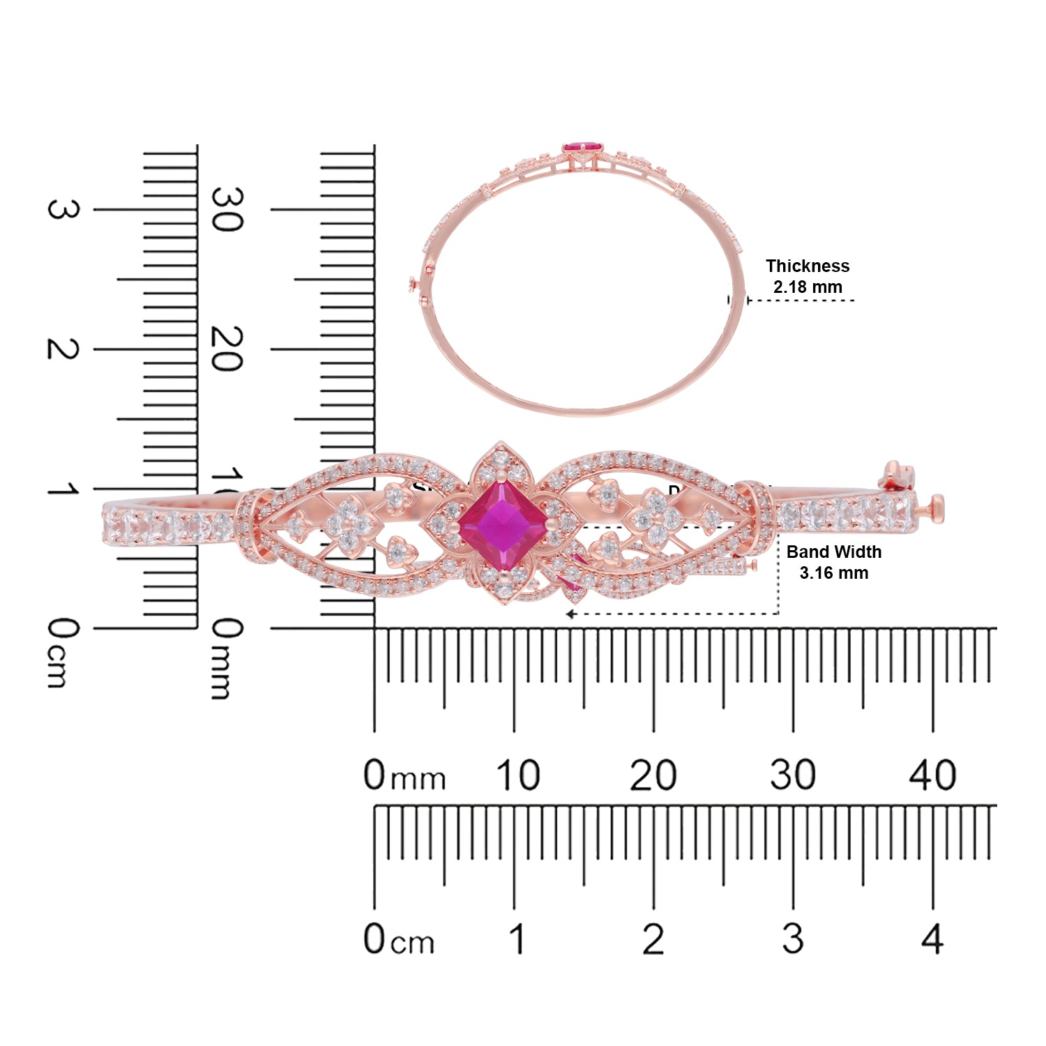 Ruby Pink Marquise Stone Floral Filigree Sterling Silver Bracelet | SKU: 0022689429