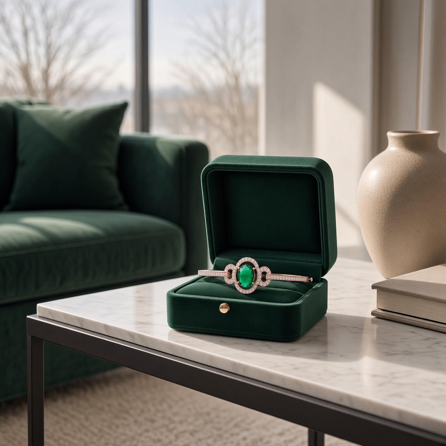 Emerald Green Oval Halo Sterling Silver Bracelet | SKU: 0022689436