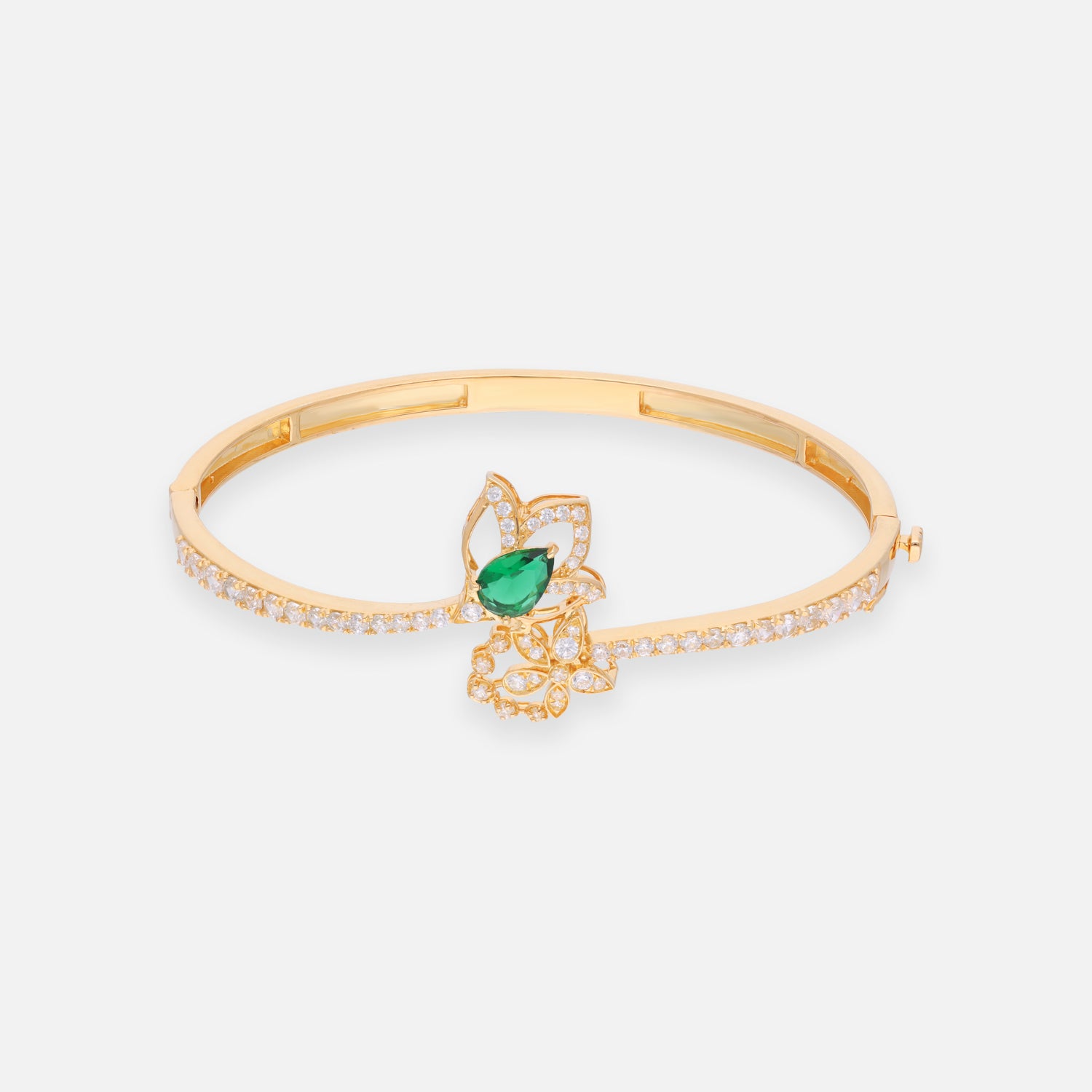 Emerald Green Butterfly Floral Sterling Silver Bracelet with Pavé Accents | SKU: 0022689443