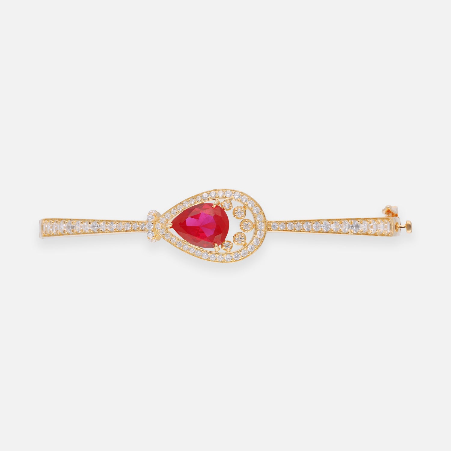 Ruby Red Pear Cut Halo Sterling Silver Bracelet with Pavé Accents | SKU: 0022689450
