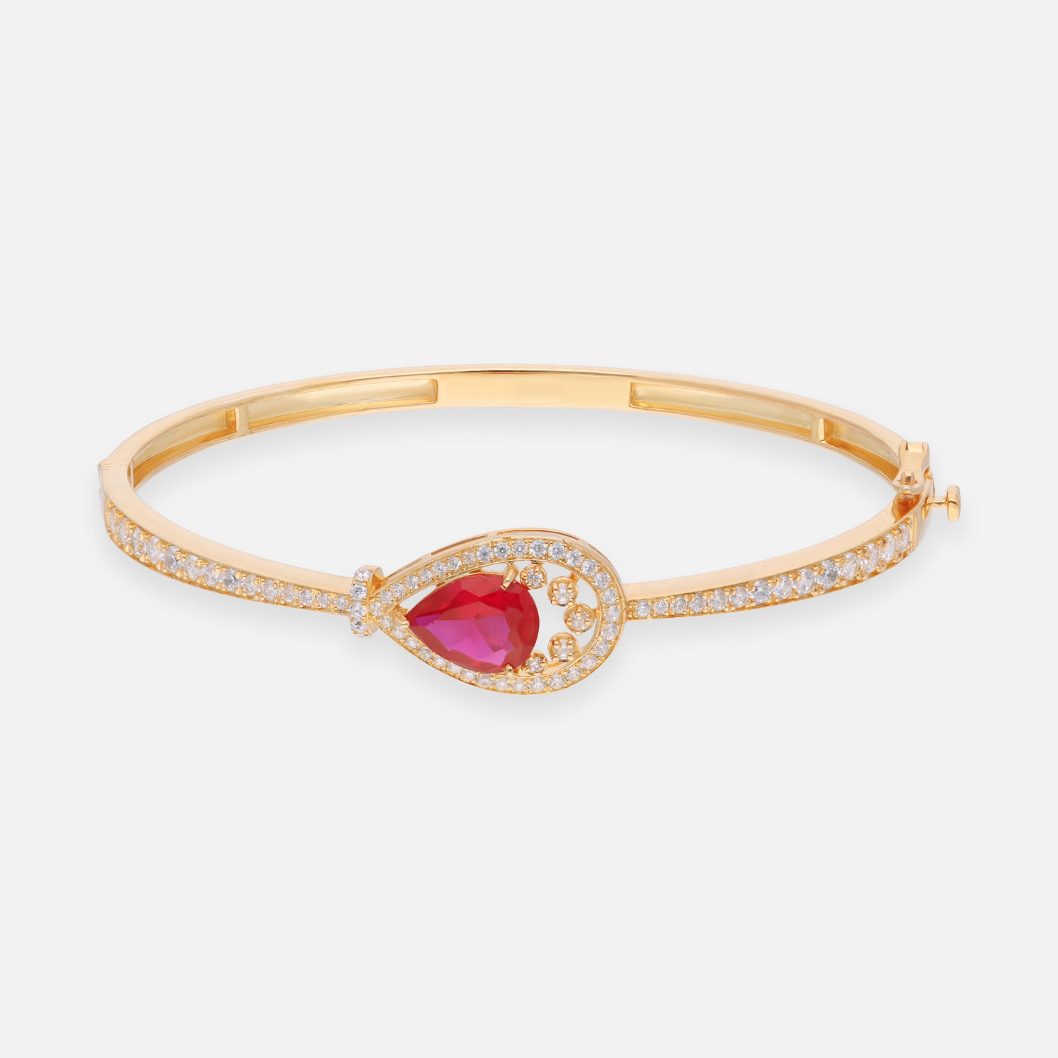 Ruby Red Pear Cut Halo Sterling Silver Bracelet with Pavé Accents | SKU: 0022689450
