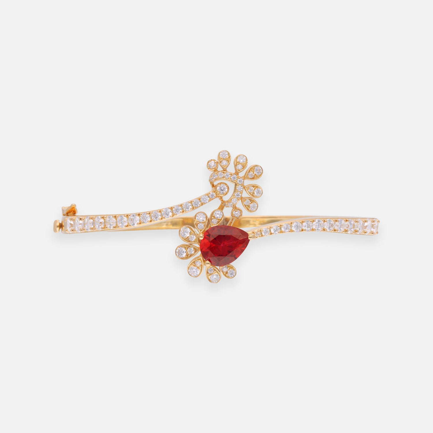 Ruby Red Floral Swirl Sterling Silver Bracelet with Pavé Accents | SKU: 0022689467
