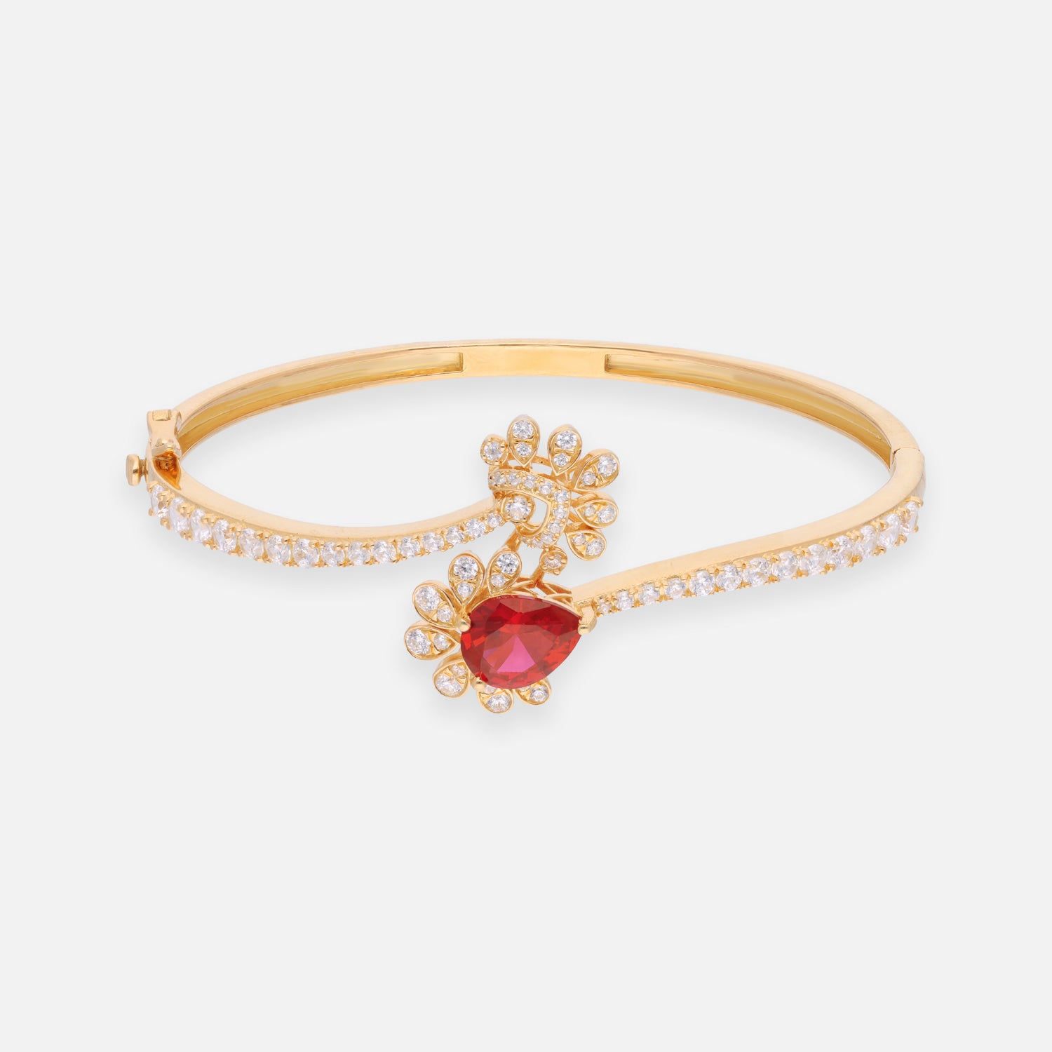 Ruby Red Floral Swirl Sterling Silver Bracelet with Pavé Accents | SKU: 0022689467