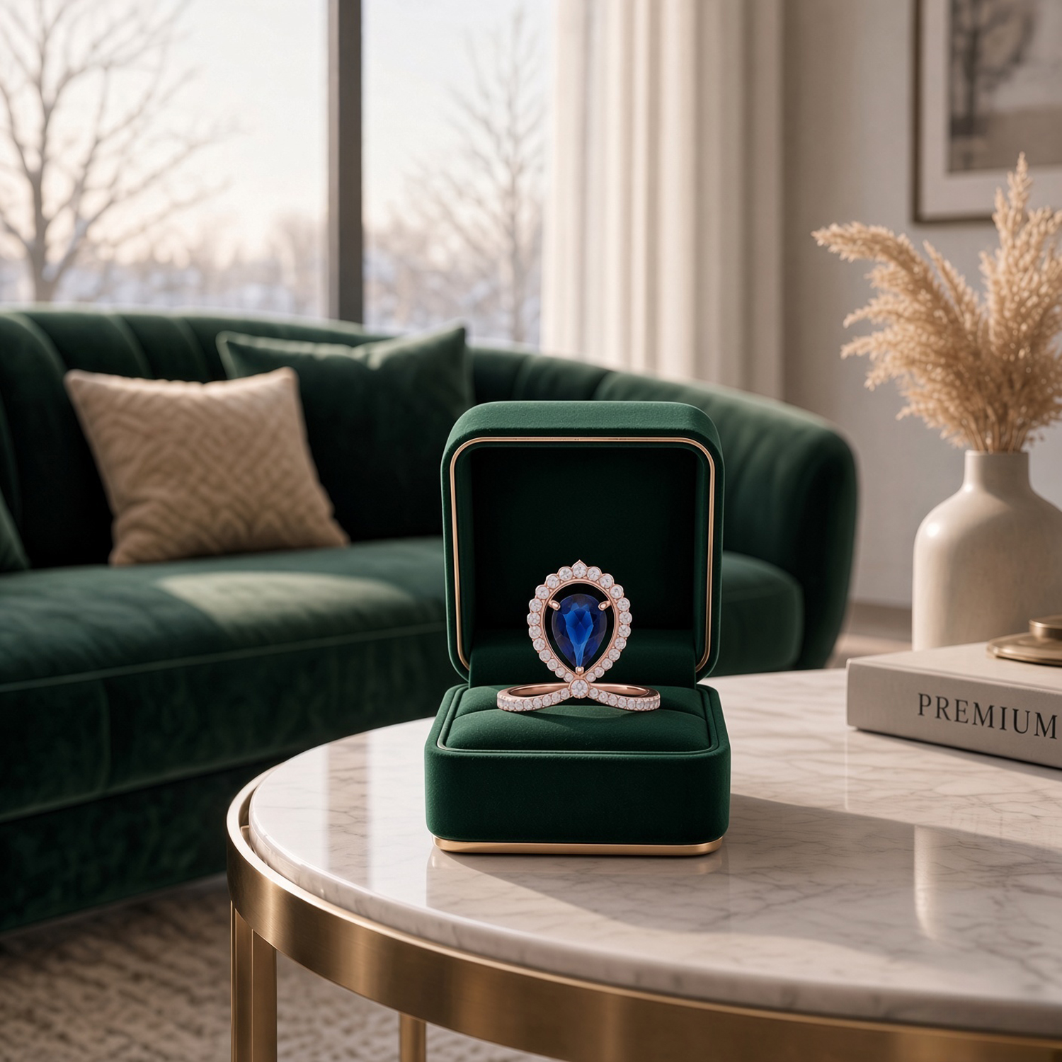Blue Sapphire Pear Cut Halo Sterling Silver Ring with Pavé Split Shank | SKU: 0022689481