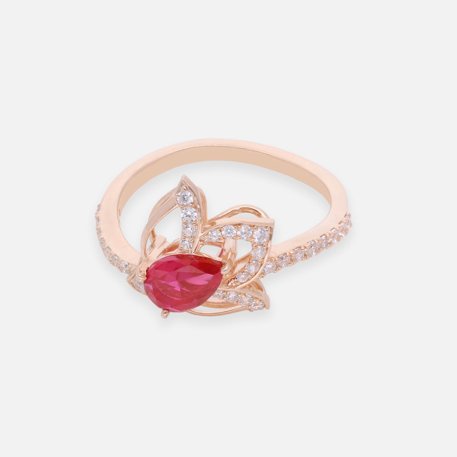 Ruby Red Pear Cut Floral Sterling Silver Ring with Pavé Accents | SKU: 0022689498