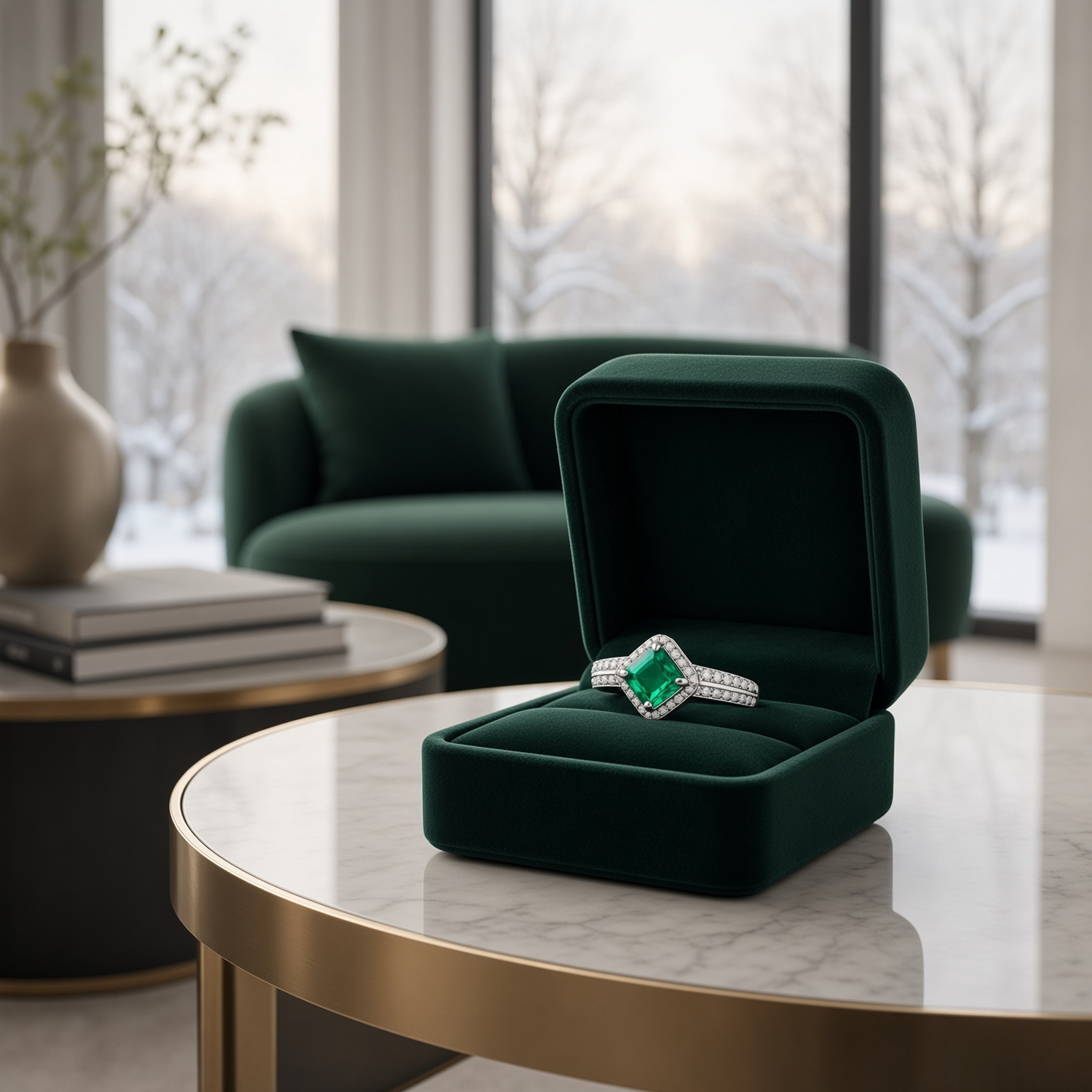 Emerald Green Princess Cut Halo Sterling Silver Ring with Pavé Band | SKU: 0022689504