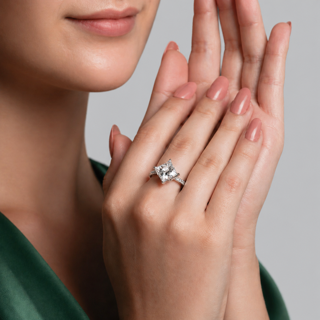Lab Grown Princess Cut Diamond Solitaire Ring in White Gold | SKU : 0004759379