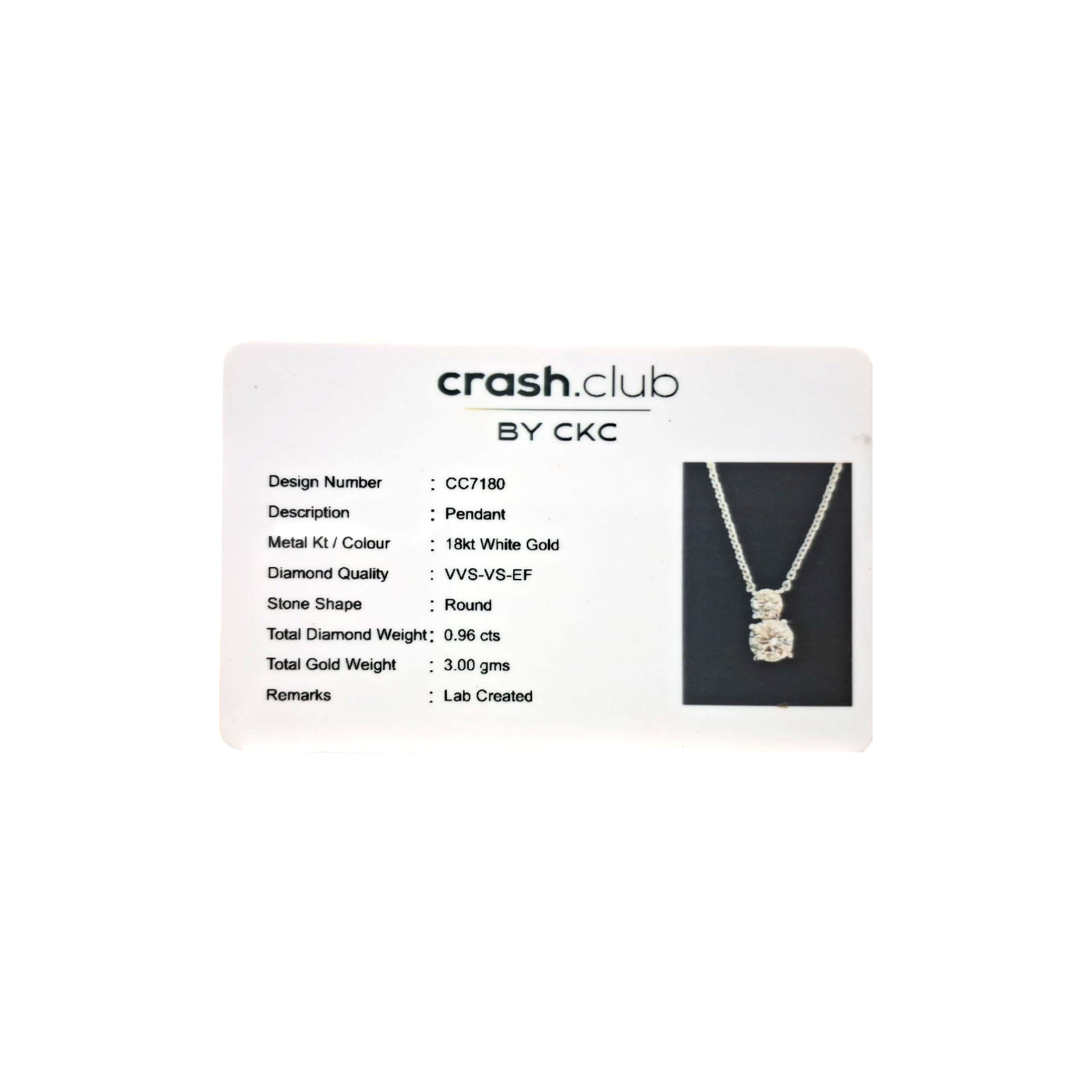 Round Brilliant 0.96 Carat Duo Lab-Grown Diamond Necklace in White Gold| SKU : 0020719432