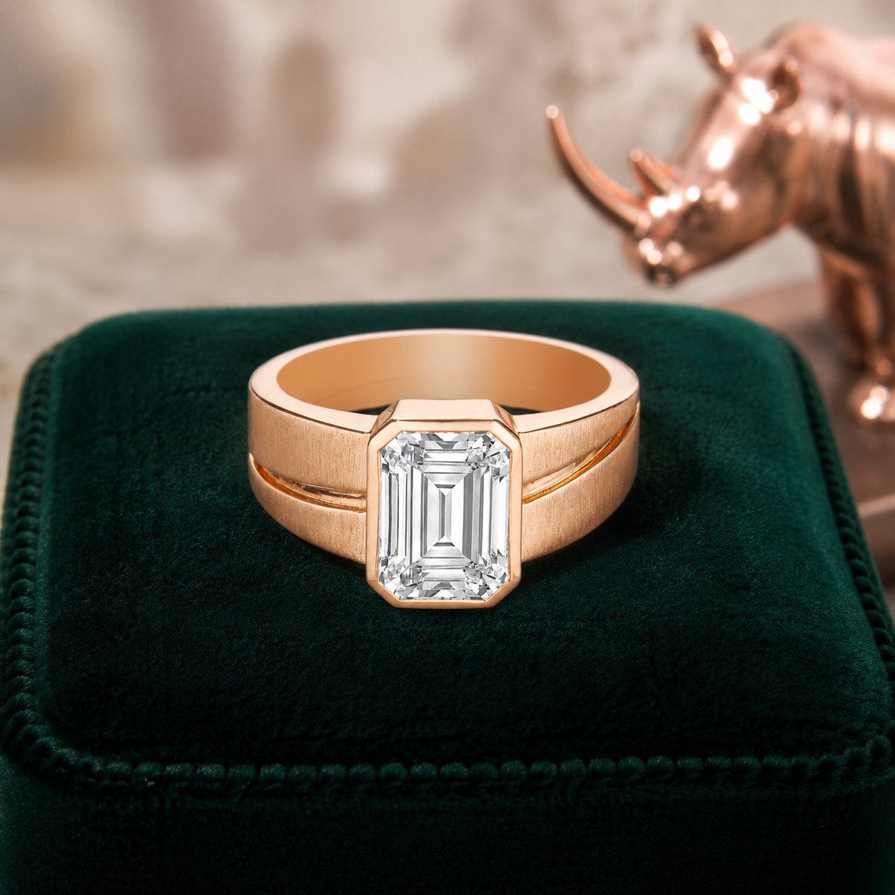 Modern Bezel Set Emerald Cut Lab Grown Diamond Ring | SKU: 0006494124