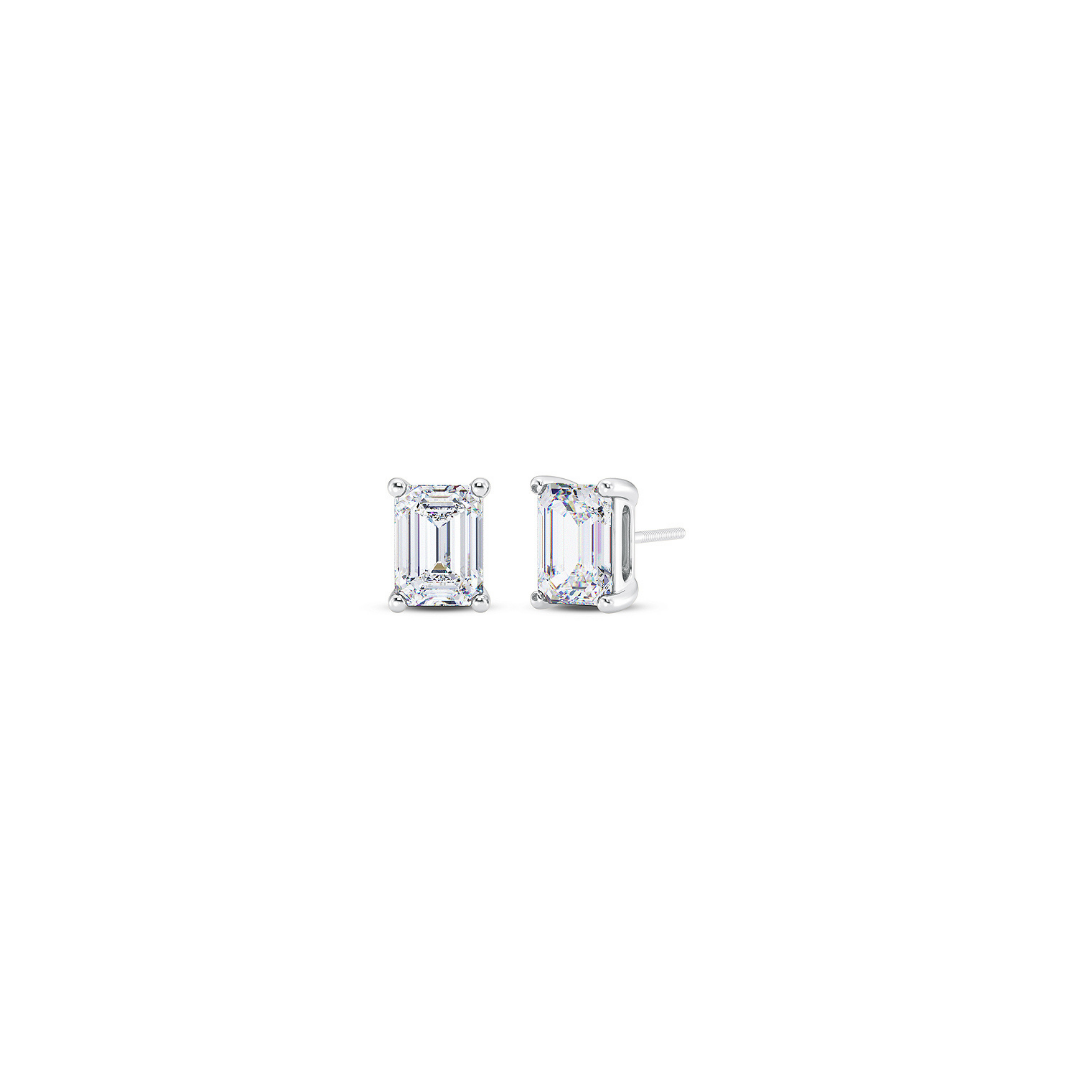 Emerald Cut Multiple Carats size Lab Grown Diamond Earstud in 18kt Gold