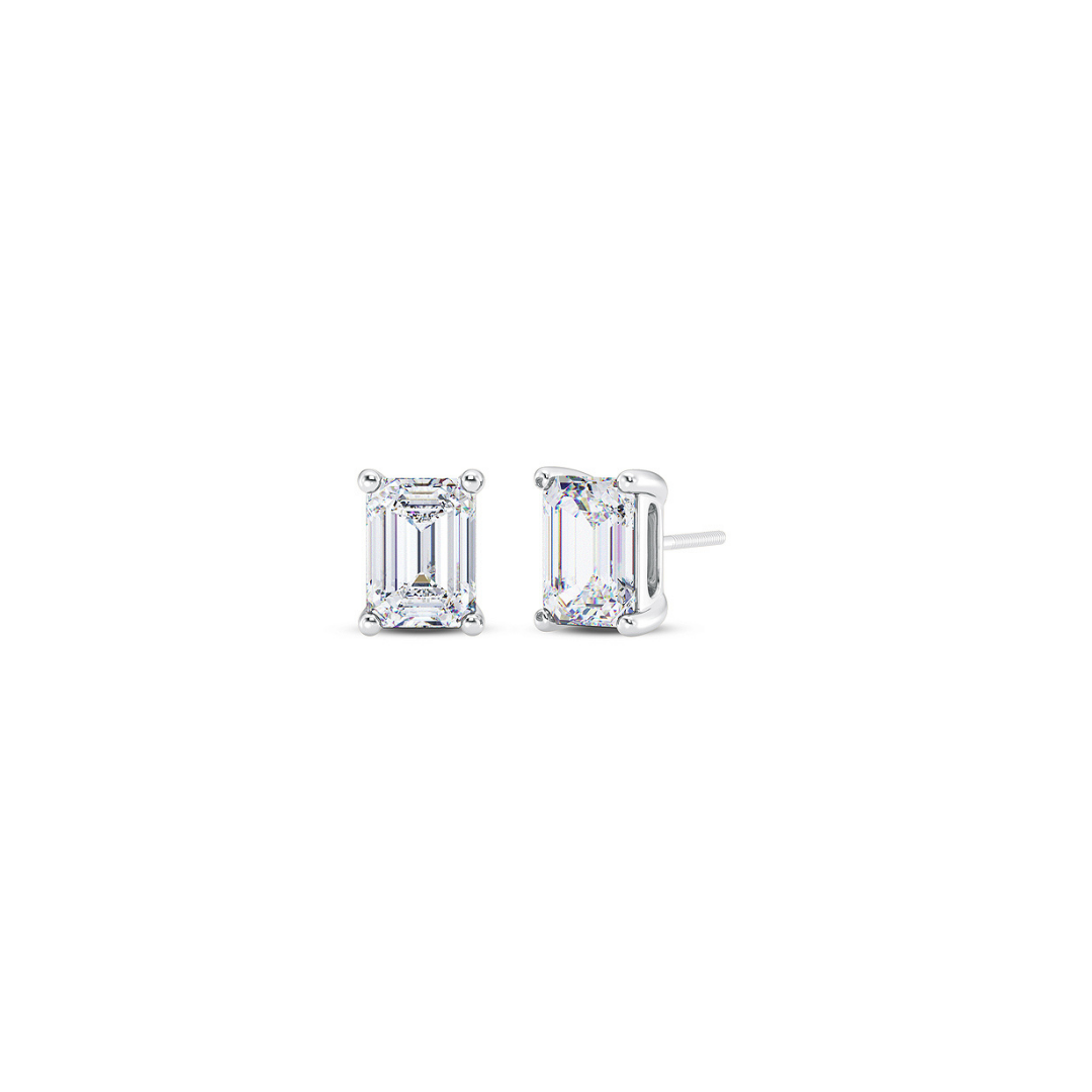 Emerald Cut Multiple Carats size Lab Grown Diamond Earstud in 18kt Gold