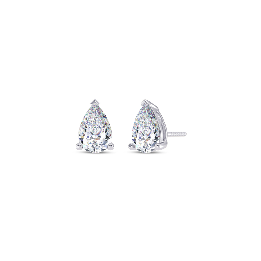 Pear Cut Multiple Carats size Lab Grown Diamond Earstud in 18kt Gold