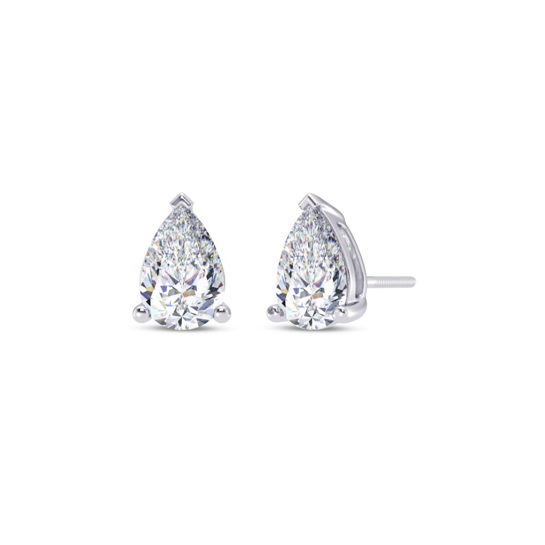 Pear Cut Multiple Carats size Lab Grown Diamond Earstud in 18kt Gold