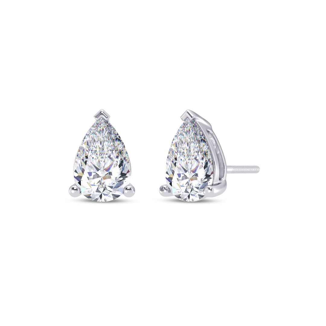 Pear Cut Multiple Carats size Lab Grown Diamond Earstud in 18kt Gold